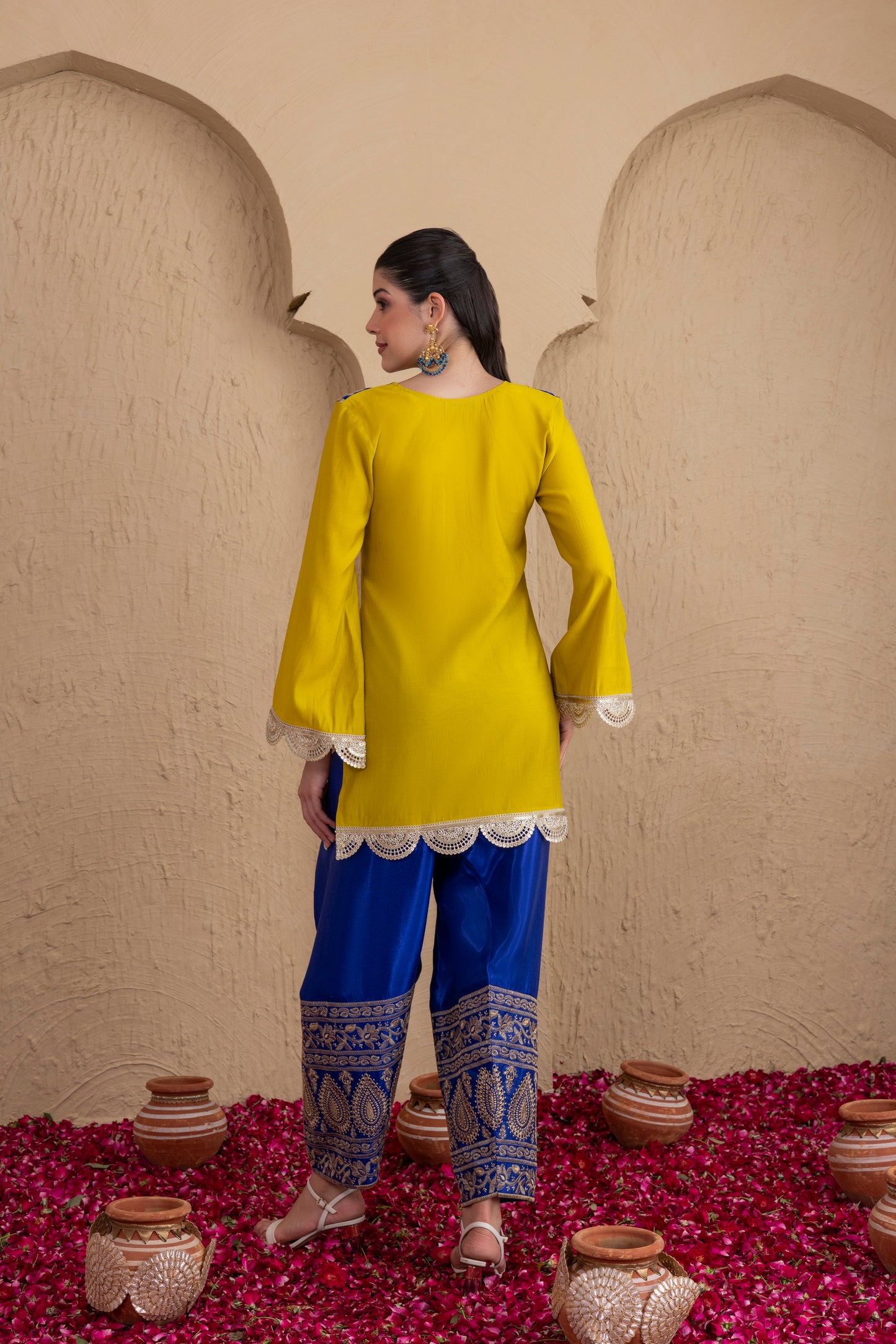LIME BLUE GOLD EMBROIDERED SALWAR SUIT SET