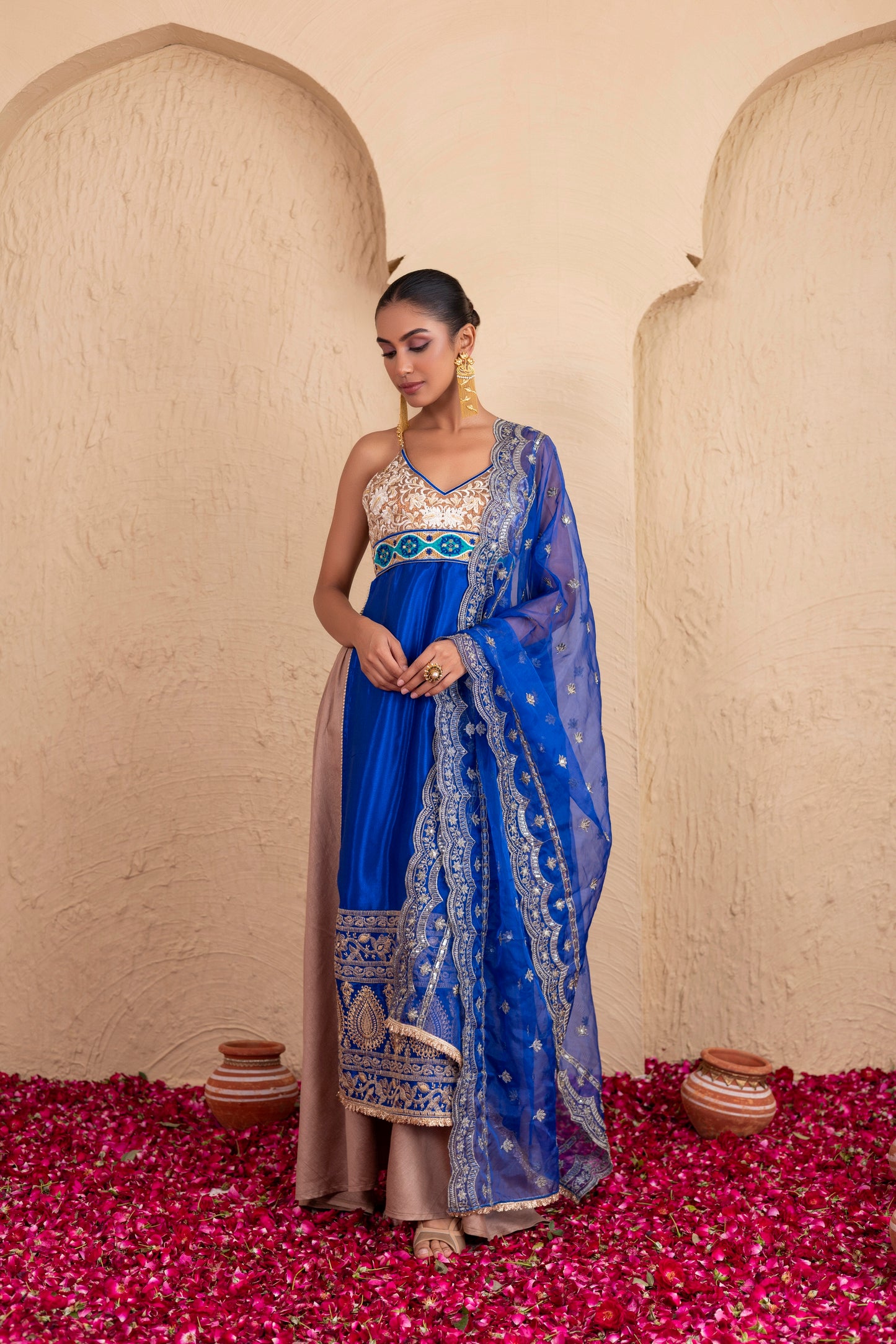 ROYAL BLUE WITH GOLD CHAIN STRAPS SUIT SET