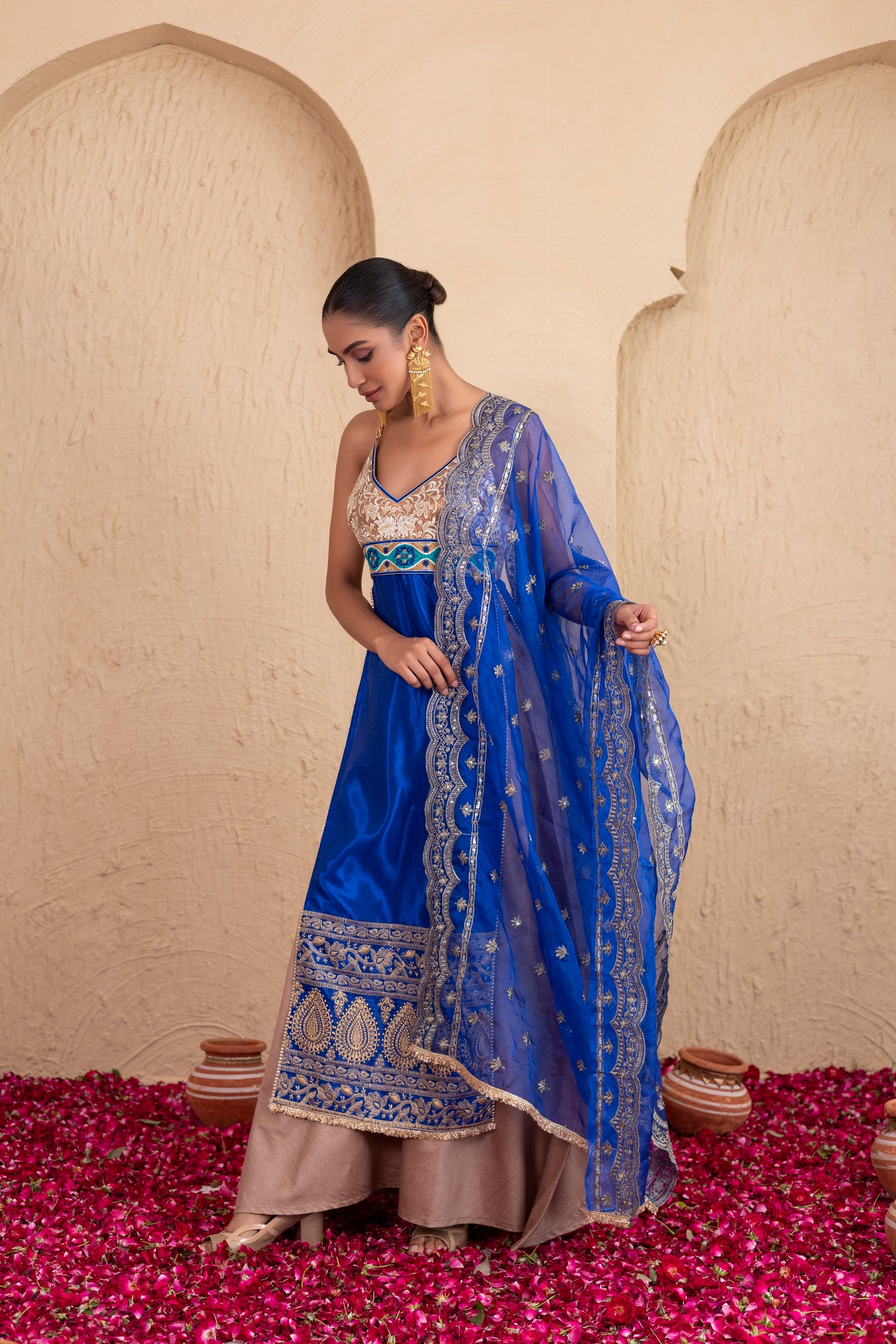 ROYAL BLUE WITH GOLD CHAIN STRAPS SUIT SET