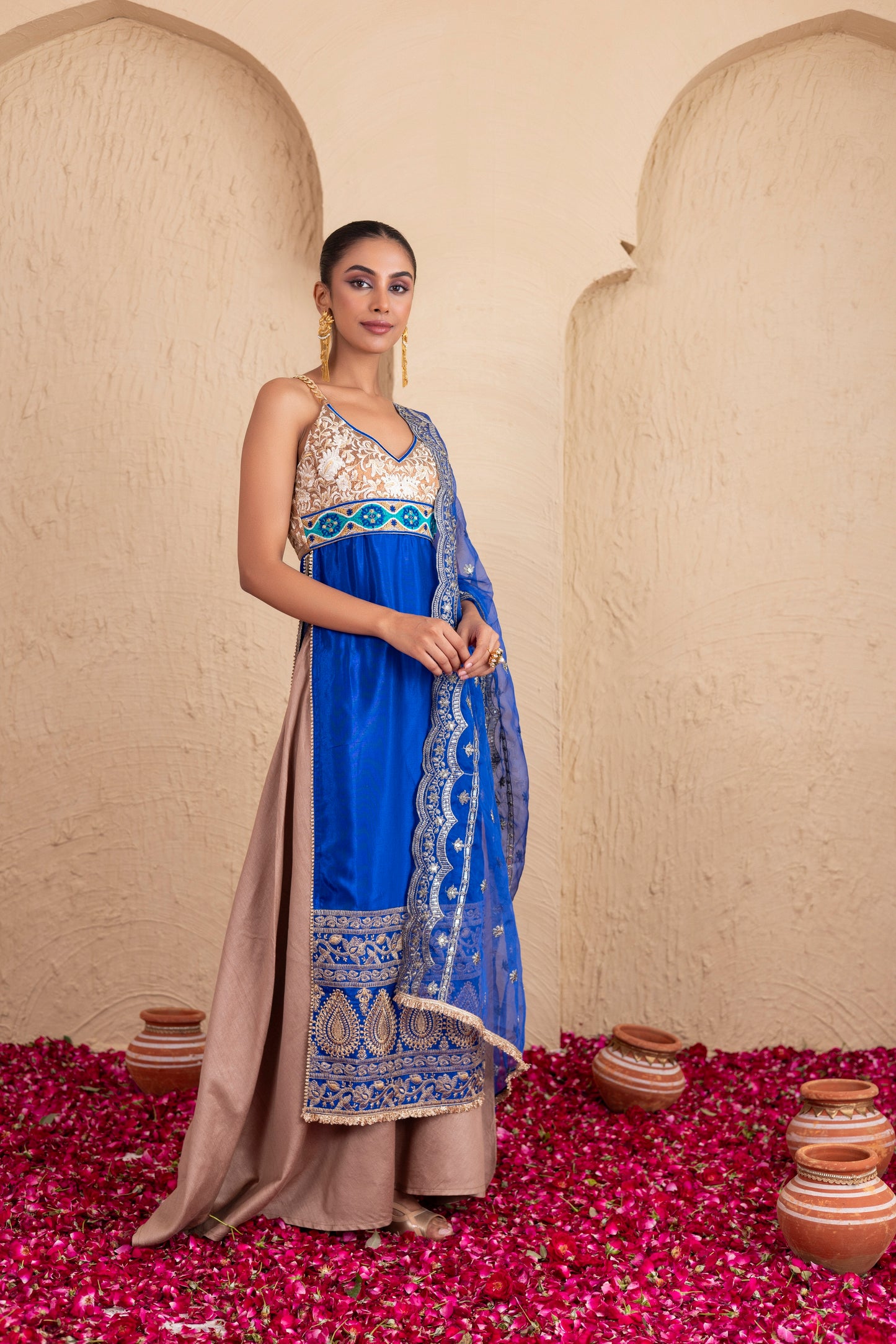 ROYAL BLUE WITH GOLD CHAIN STRAPS SUIT SET