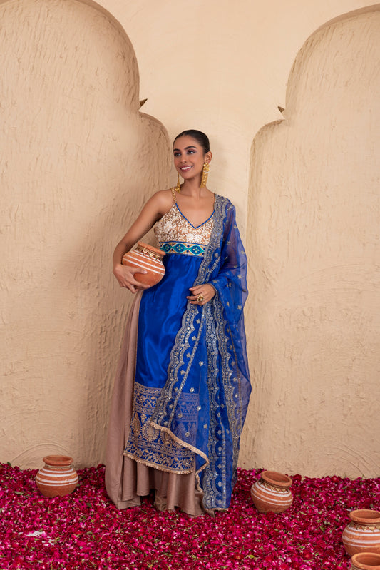 ROYAL BLUE WITH GOLD CHAIN STRAPS SUIT SET