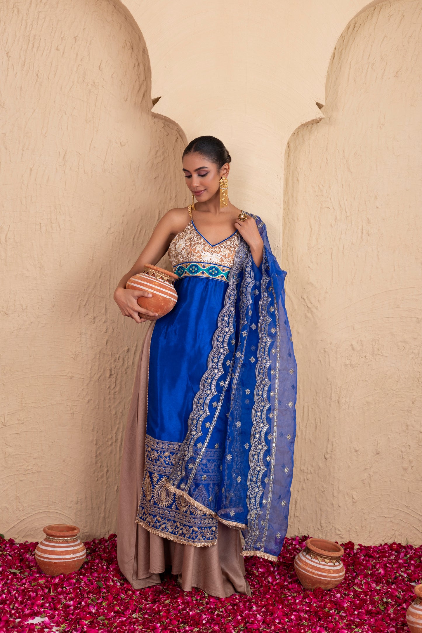 ROYAL BLUE WITH GOLD CHAIN STRAPS SUIT SET