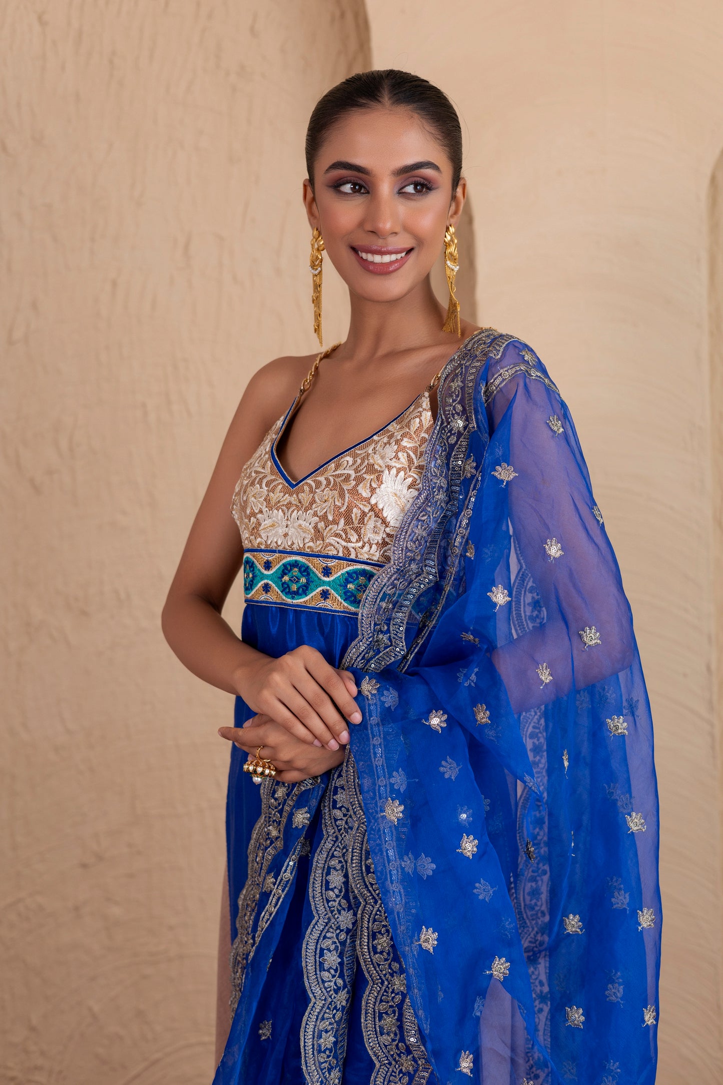 ROYAL BLUE WITH GOLD CHAIN STRAPS SUIT SET