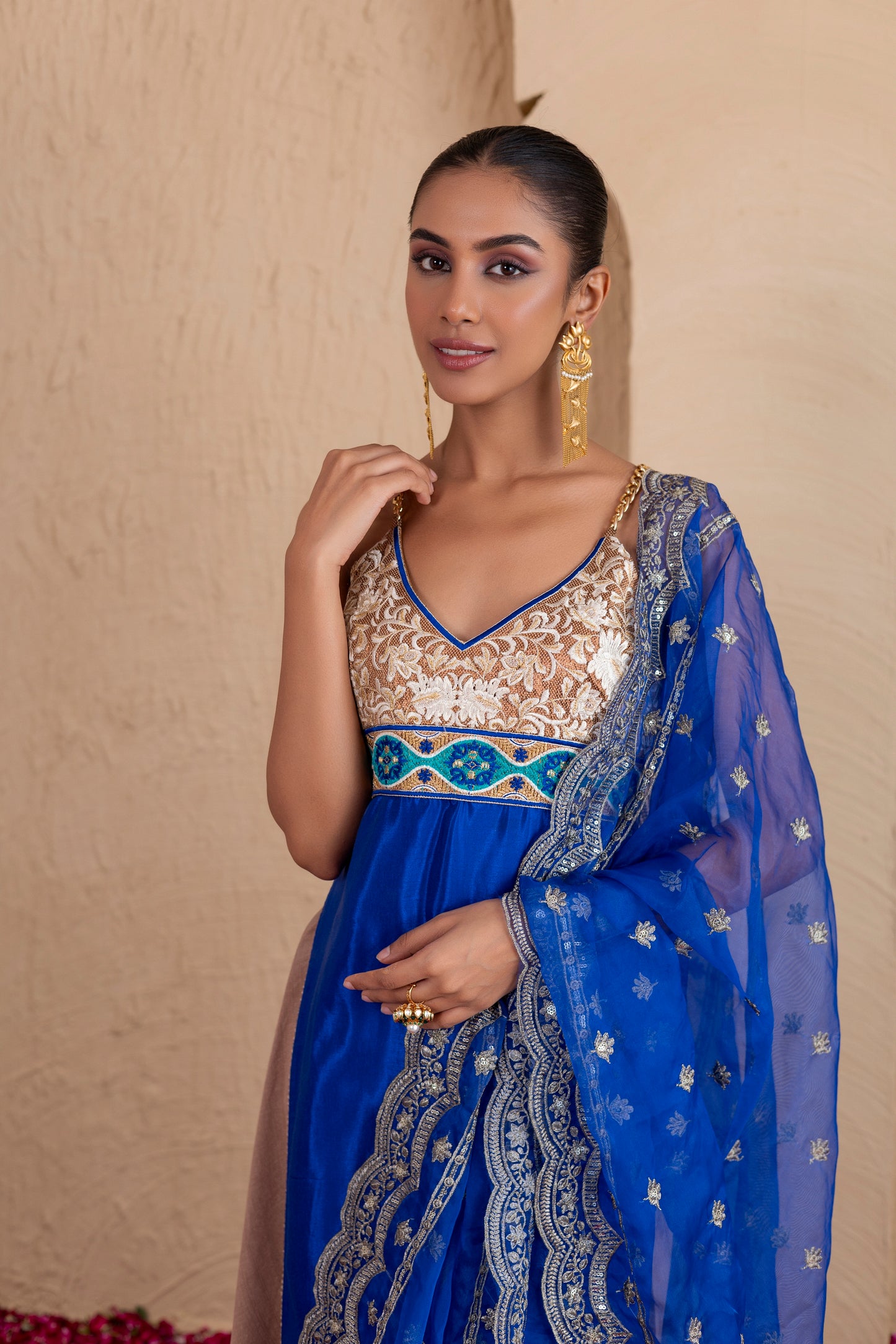 ROYAL BLUE WITH GOLD CHAIN STRAPS SUIT SET