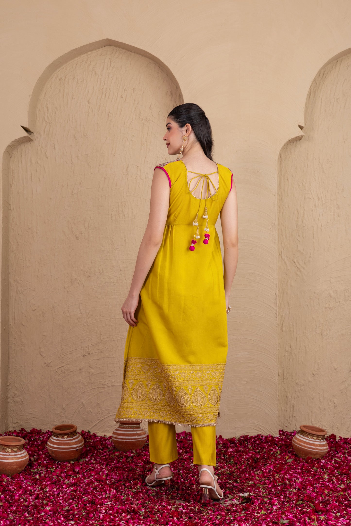 LIME GOTA WITH MAGENTA EMBROIDERED SUIT SET