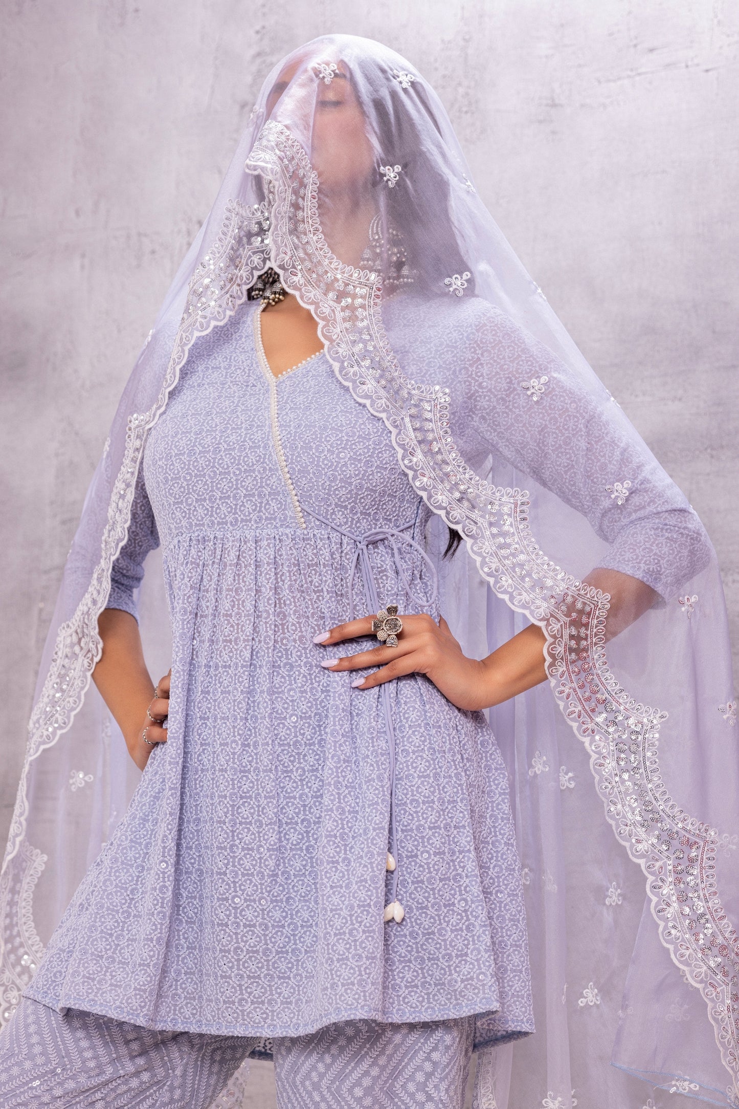 PASTEL GREY EMBROIDERED SUIT SET