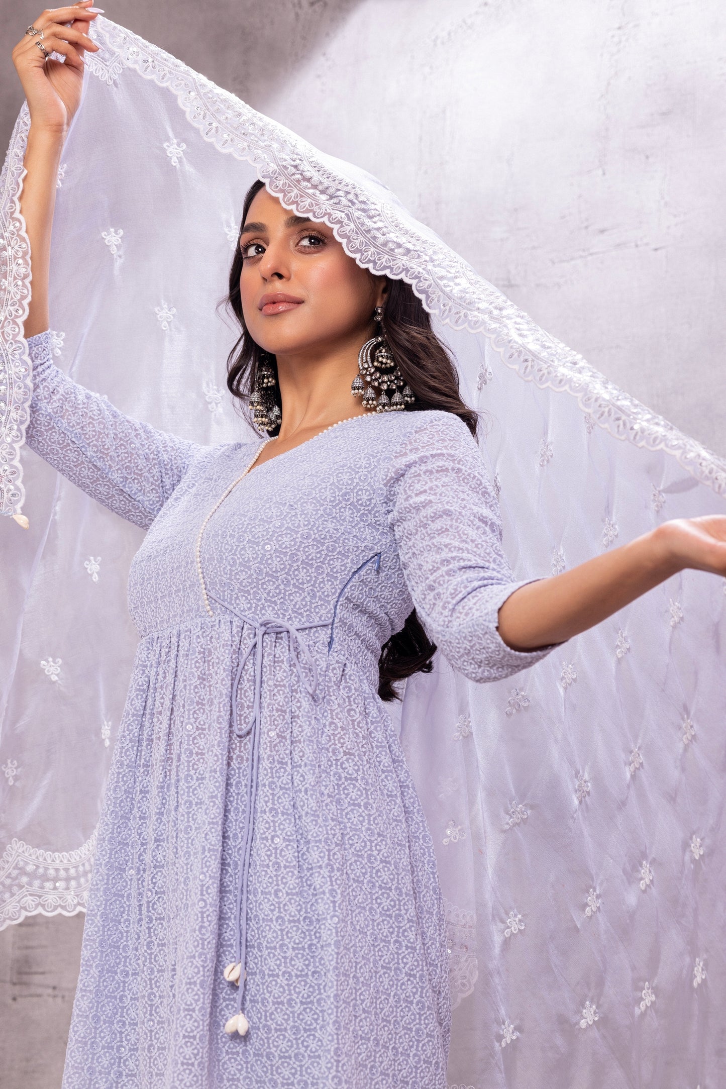 PASTEL GREY EMBROIDERED SUIT SET