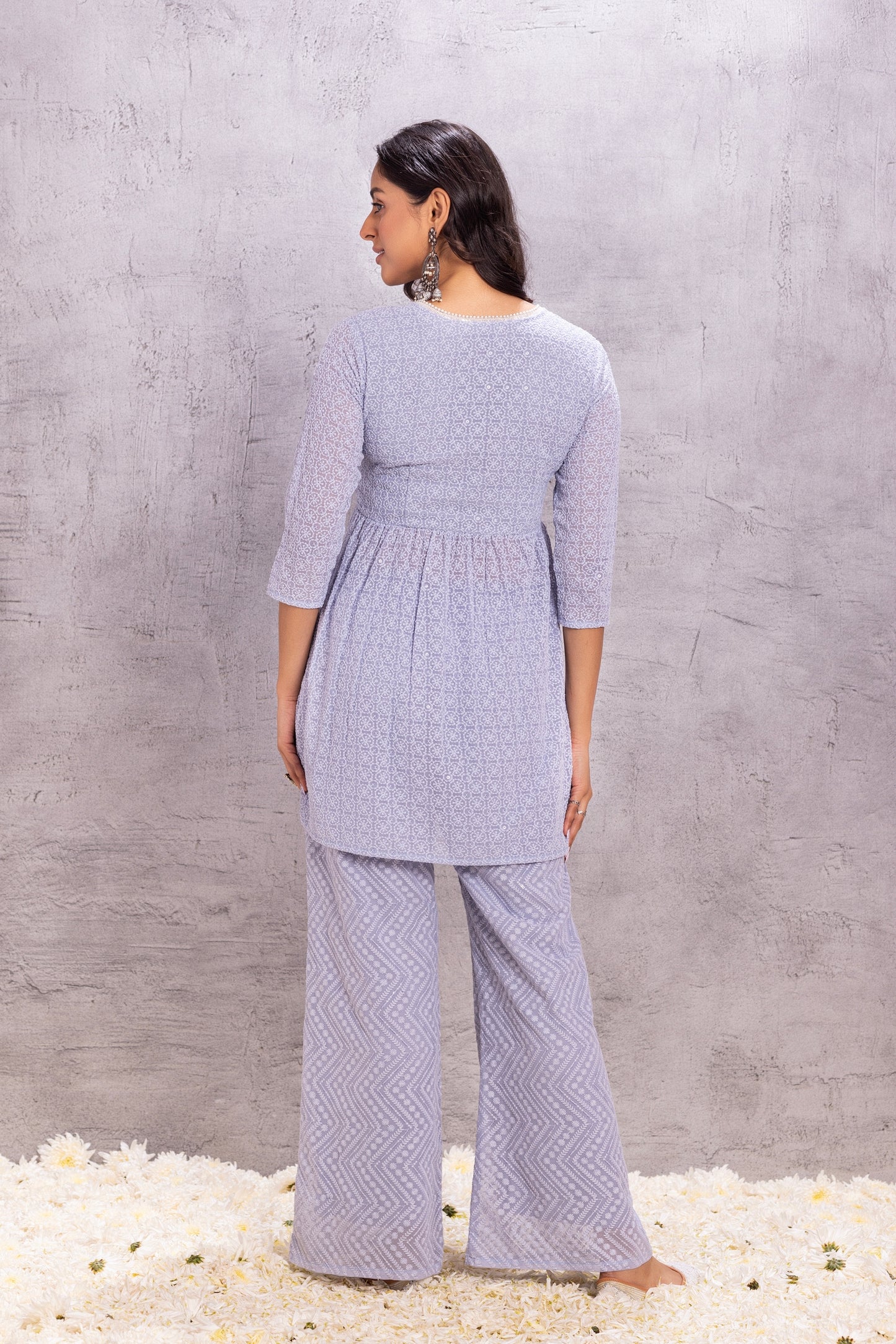 PASTEL GREY EMBROIDERED SUIT SET