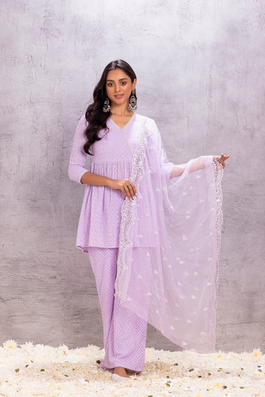 PASTEL LAVENDER EMBROIDERED SUIT SET