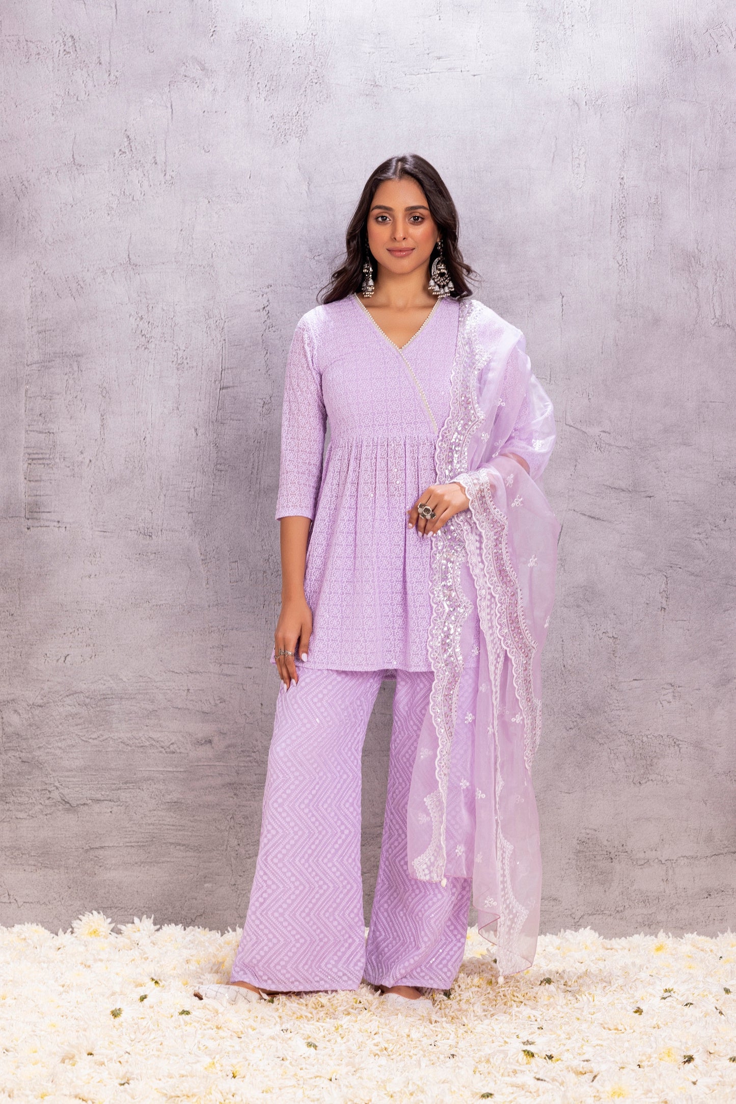 PASTEL LAVENDER EMBROIDERED SUIT SET