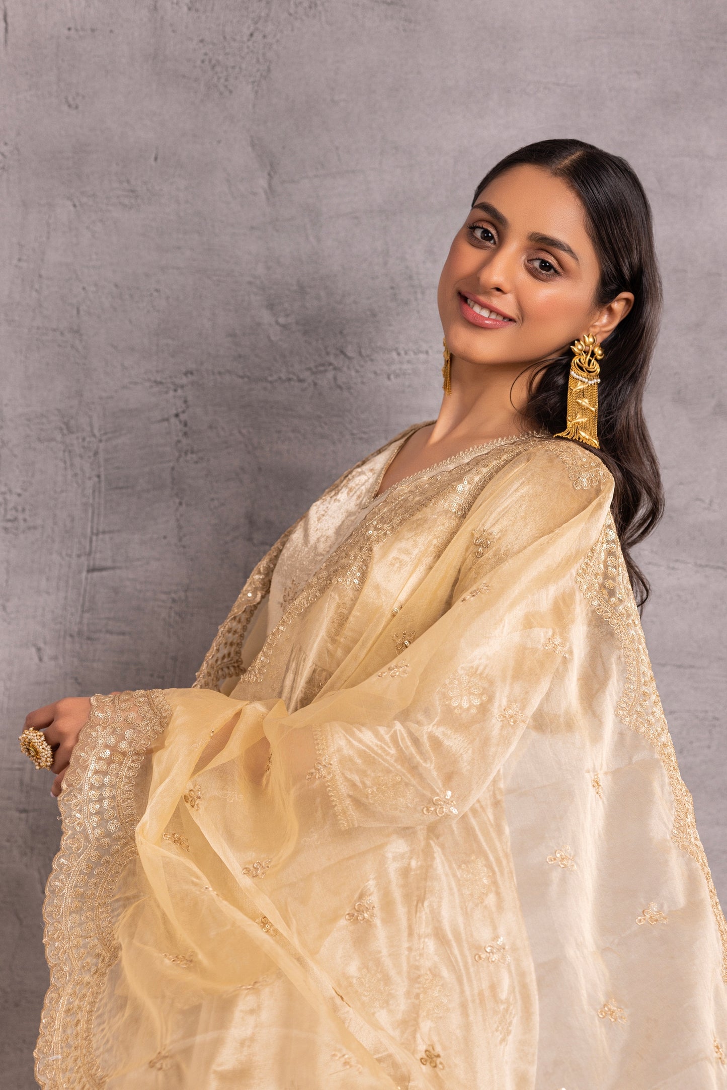 Gold velvet suit Set with Organza Dupatta