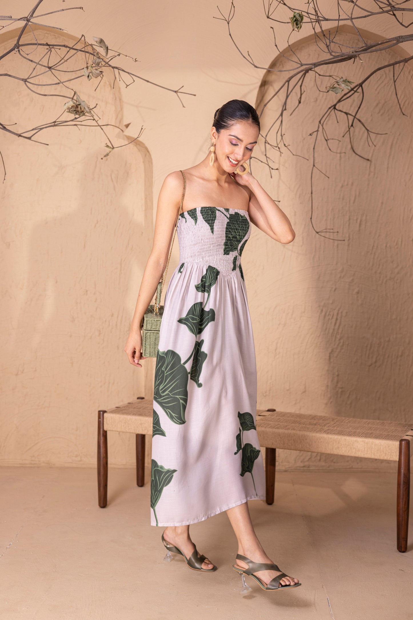 Corset Beige Tropical Tube Dress