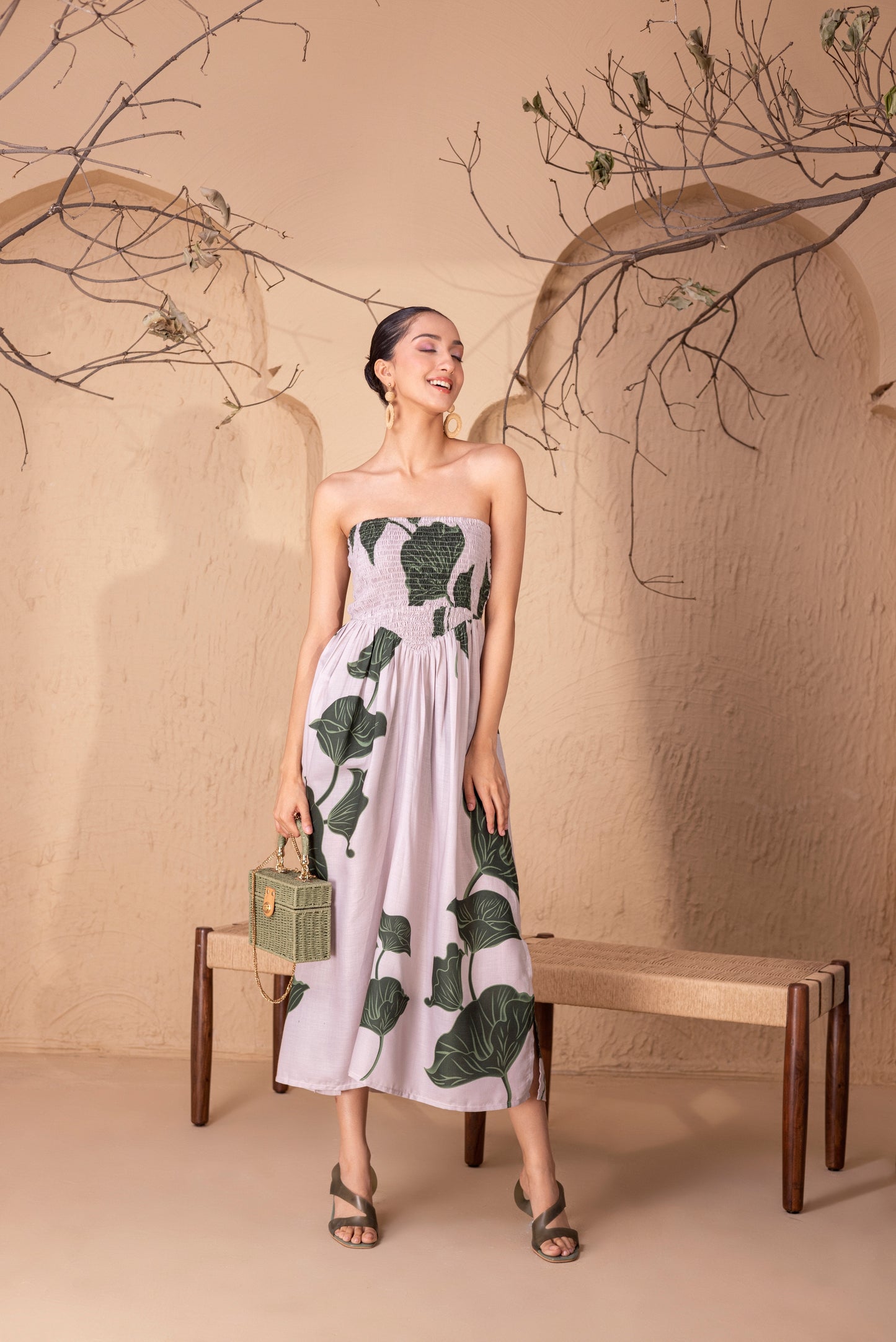 Corset Beige Tropical Tube Dress
