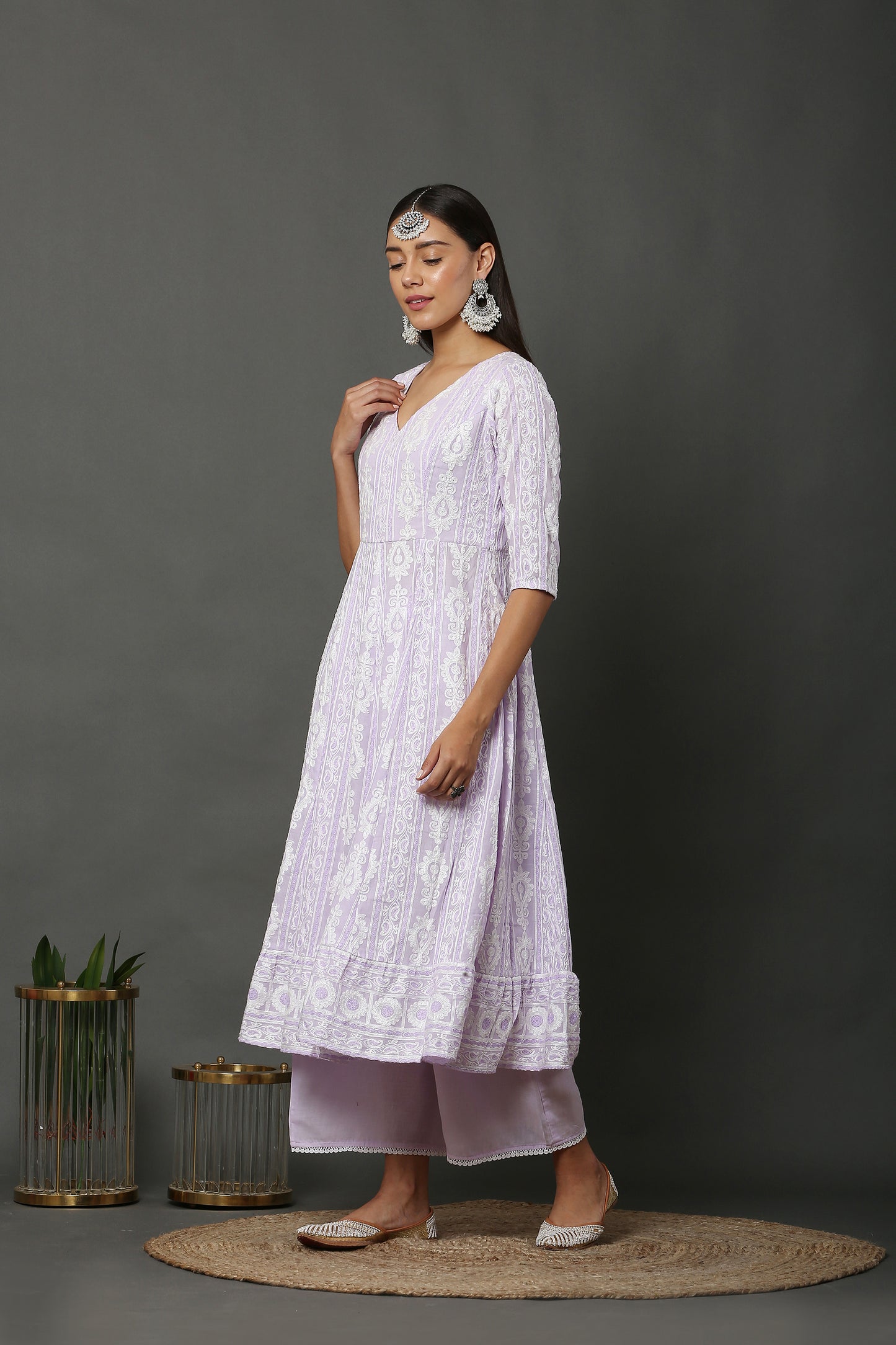 Lavender Anarkali Kurta Set With Dupatta