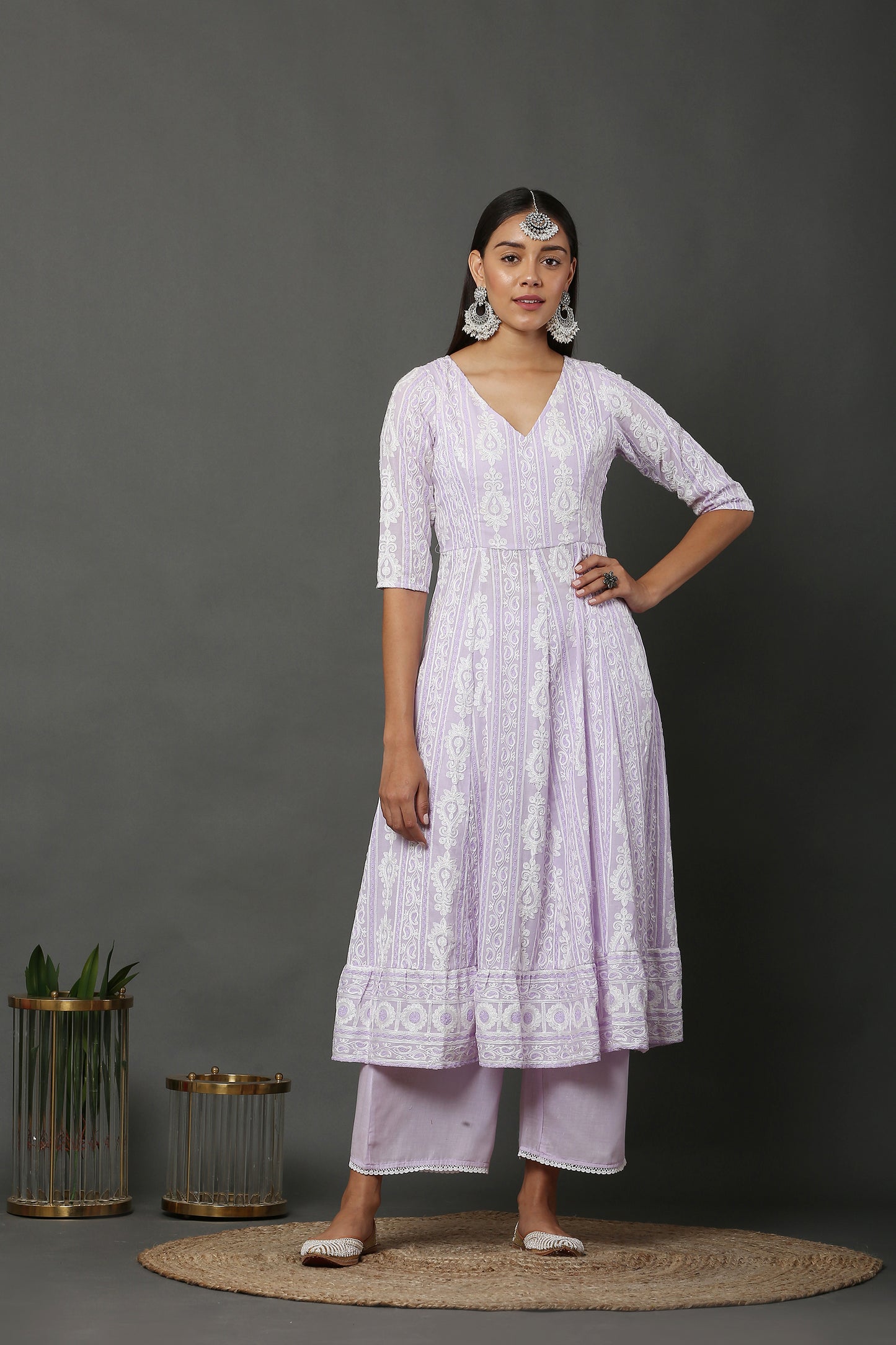 Lavender Anarkali Kurta Set With Dupatta