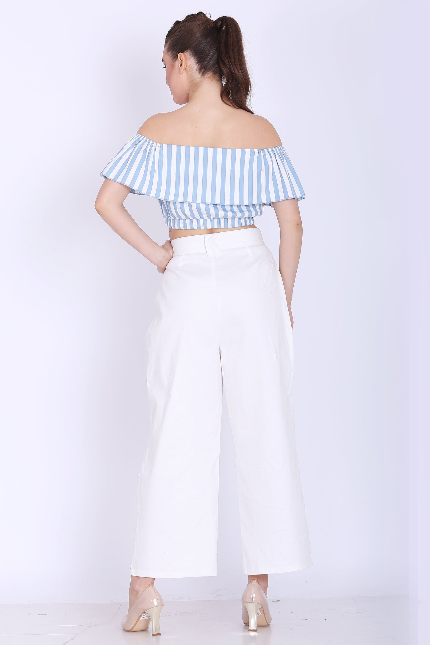 Women Top- Sea Blue and White Stripes Crop Top- sewandyou.com