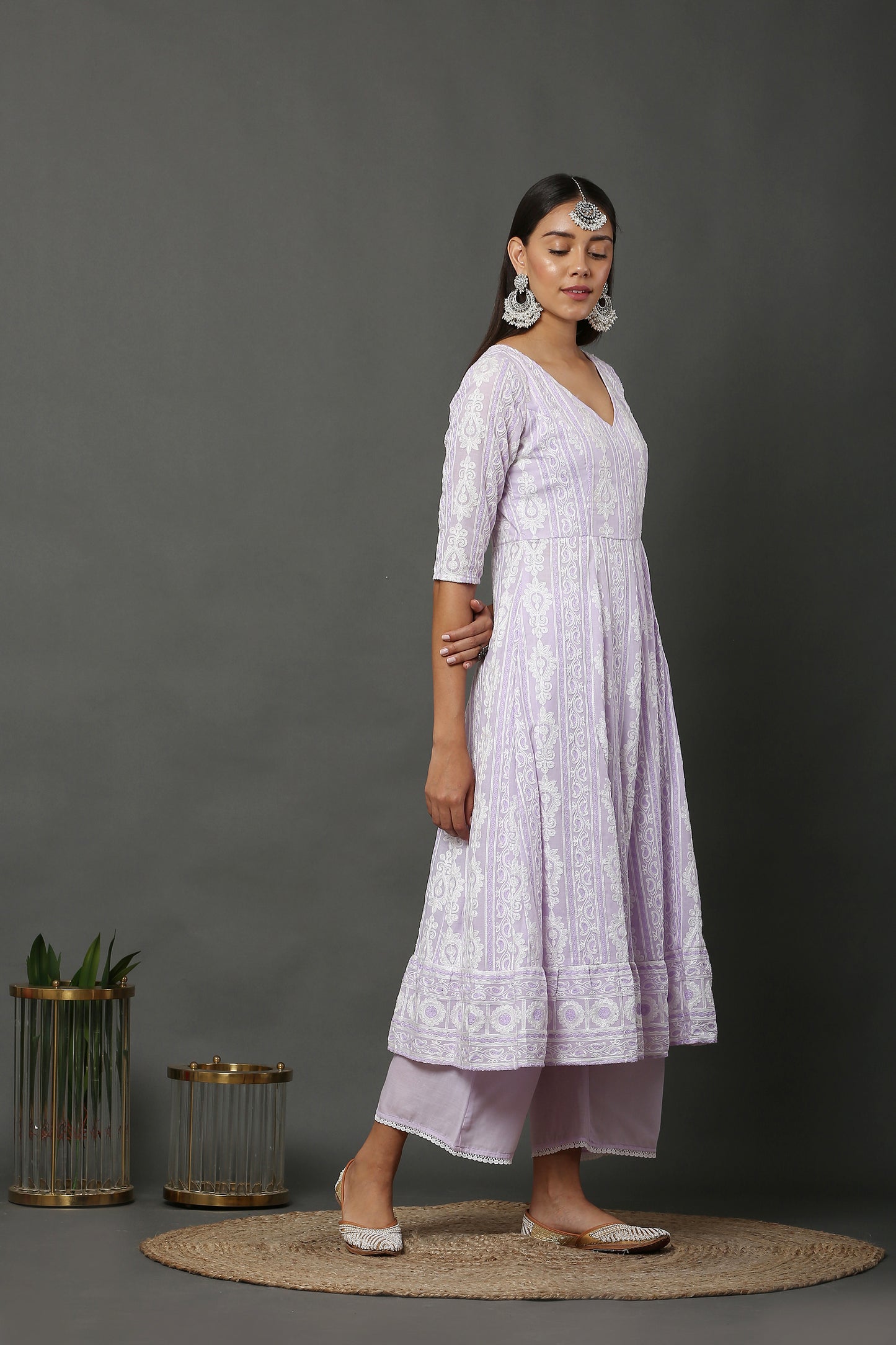 Lavender Anarkali Kurta Set With Dupatta