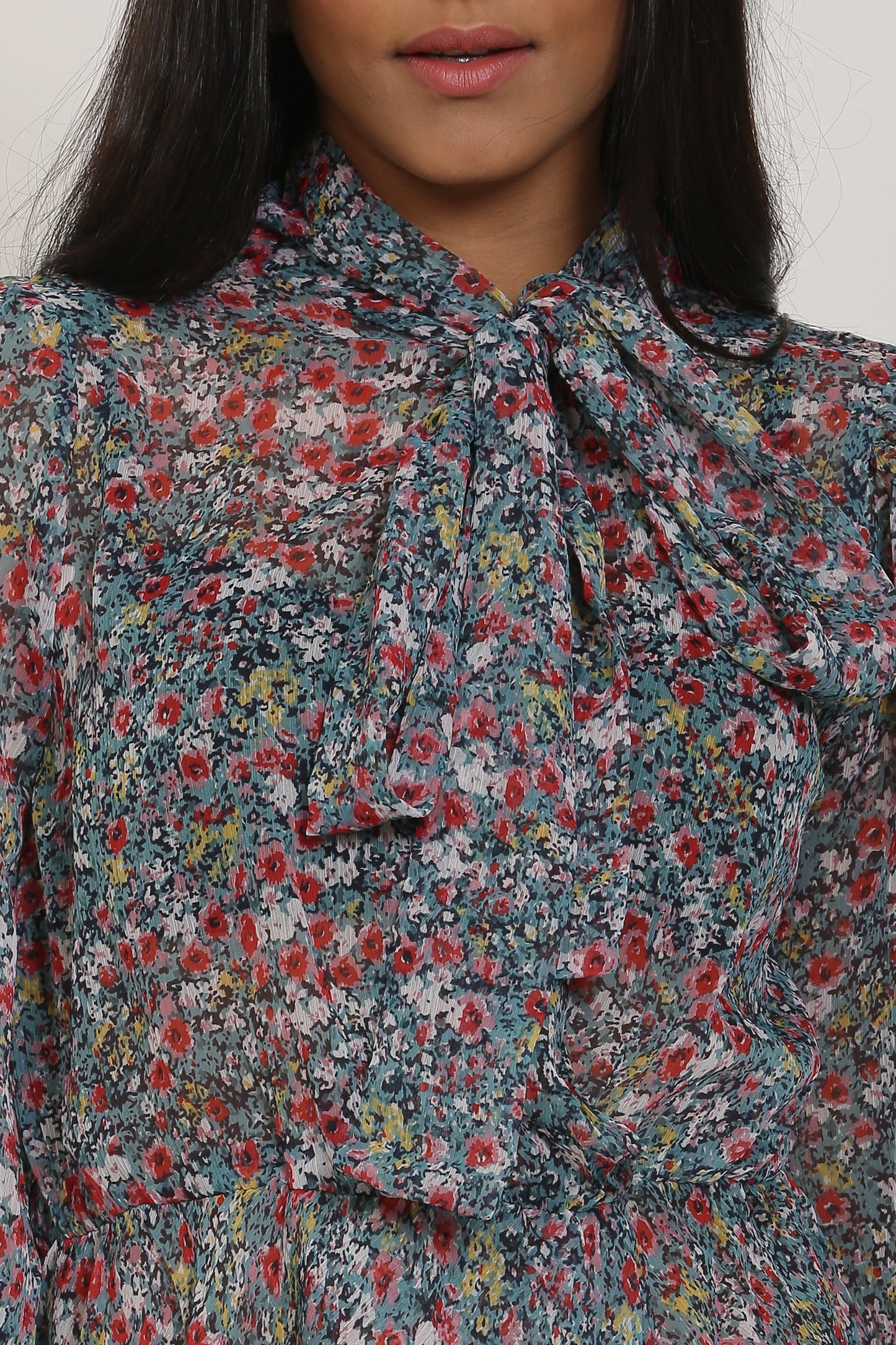 Teal Floral Print Top and Grey Culottes Set