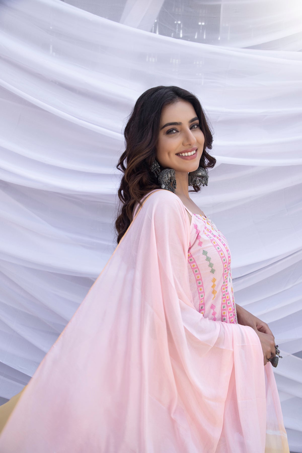 Baby Pink Halter Phulkari Suit Set