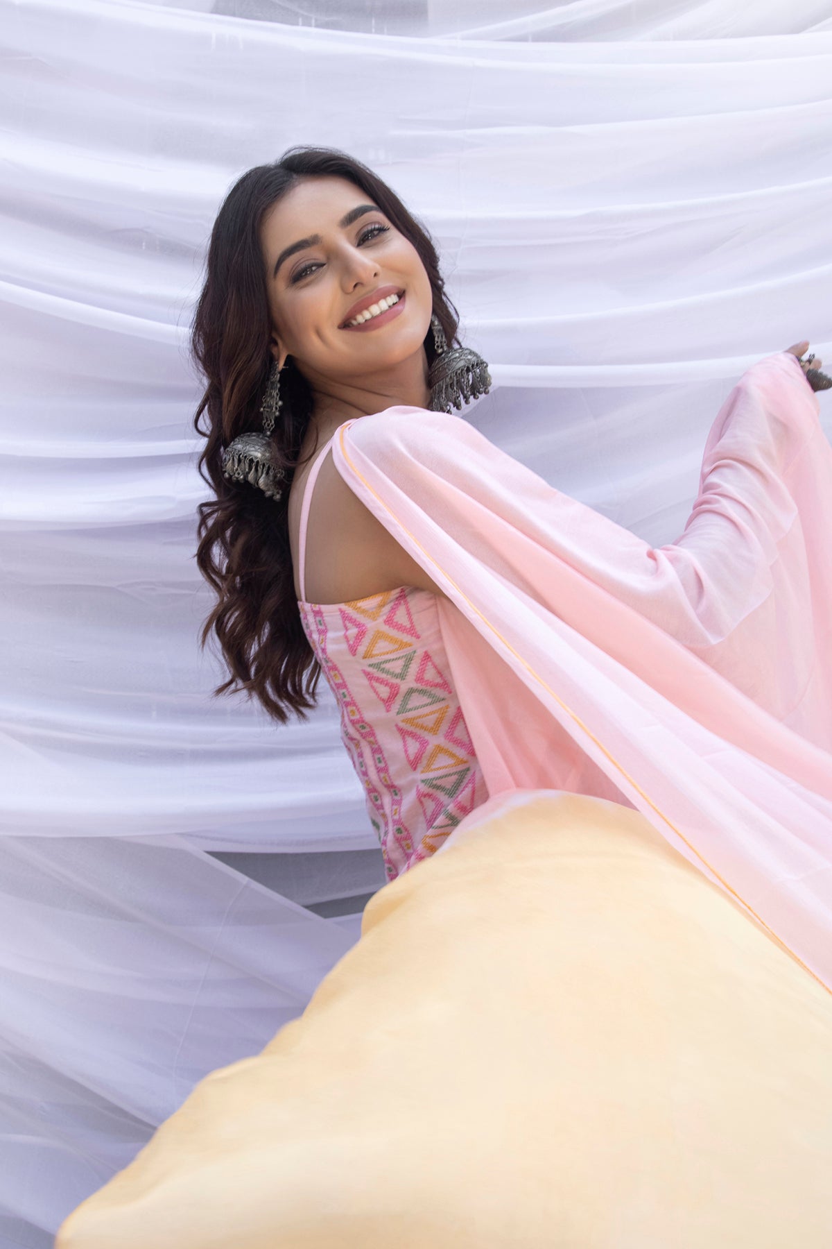 Baby Pink Halter Phulkari Suit Set