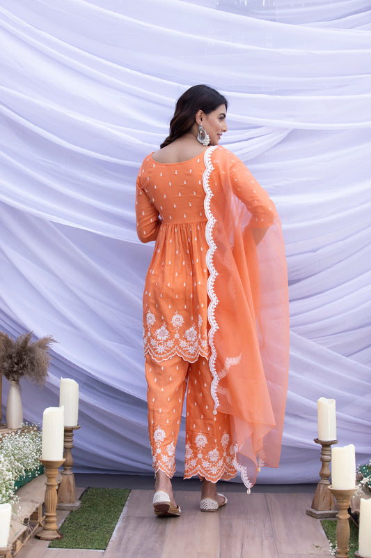 Tangerine Scallop Embroidered Suit Set