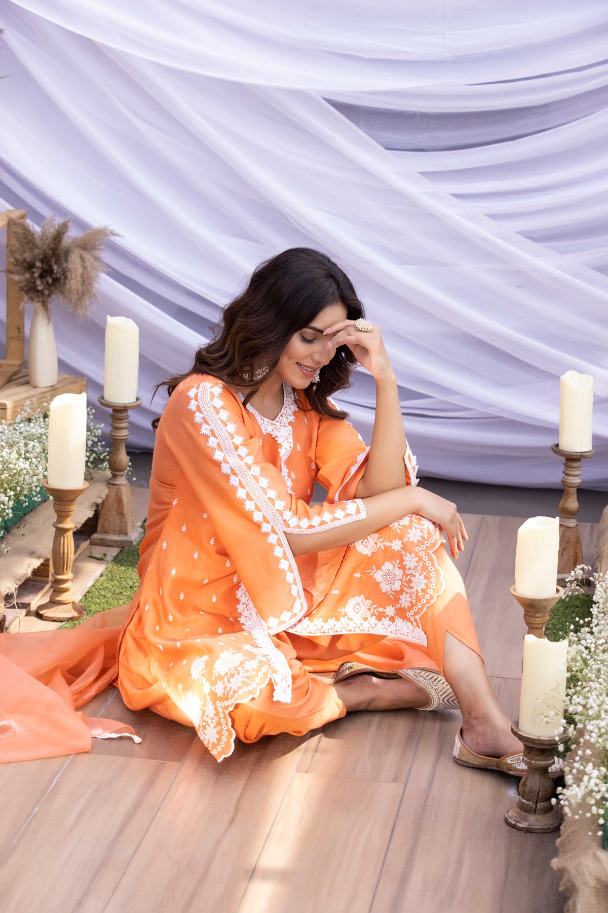 Blaze Orange Dhoti Suit Set
