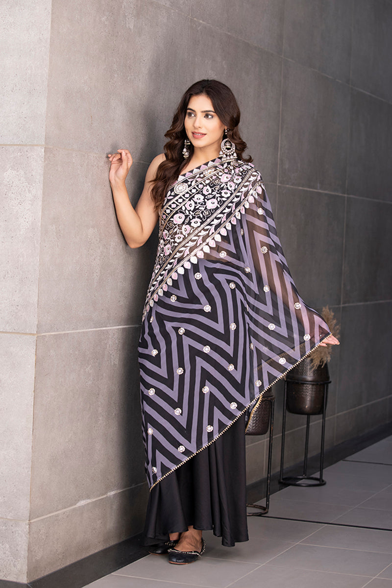 Black Saree Style Kaftan Set