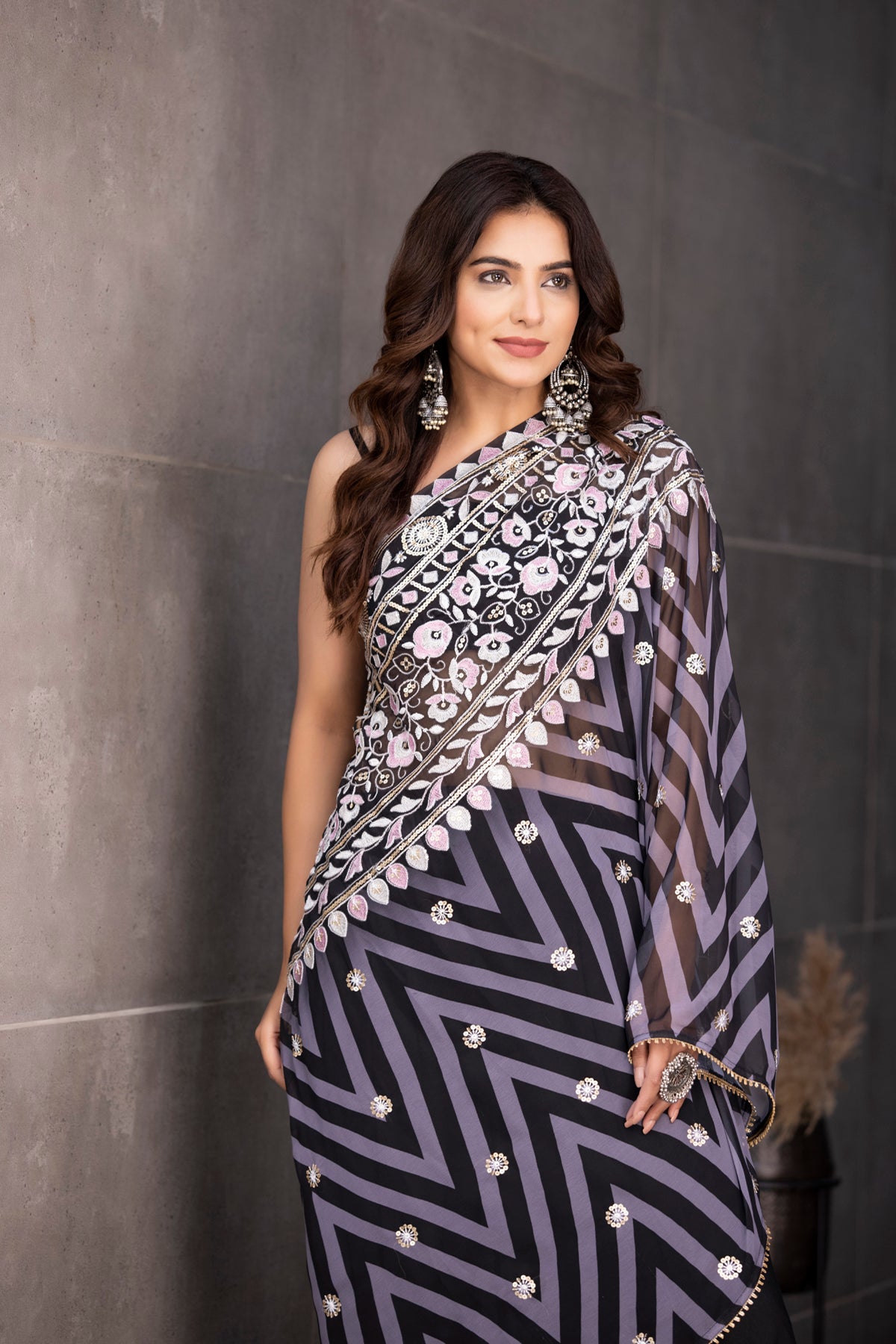 Black Saree Style Kaftan Set