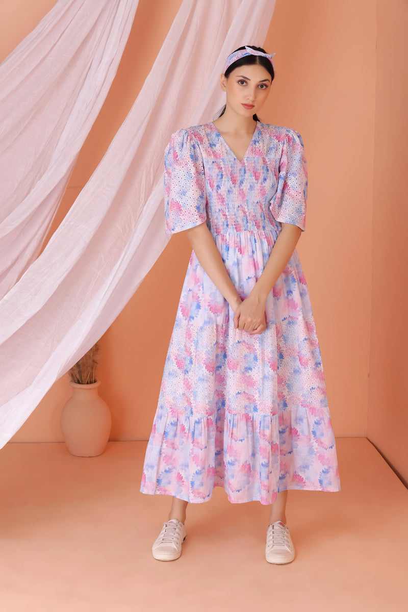 Pastel Floral Print Midi Dress