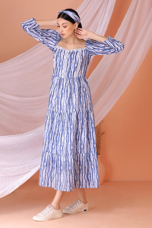 Blueberry Shibori Print Maxi Dress