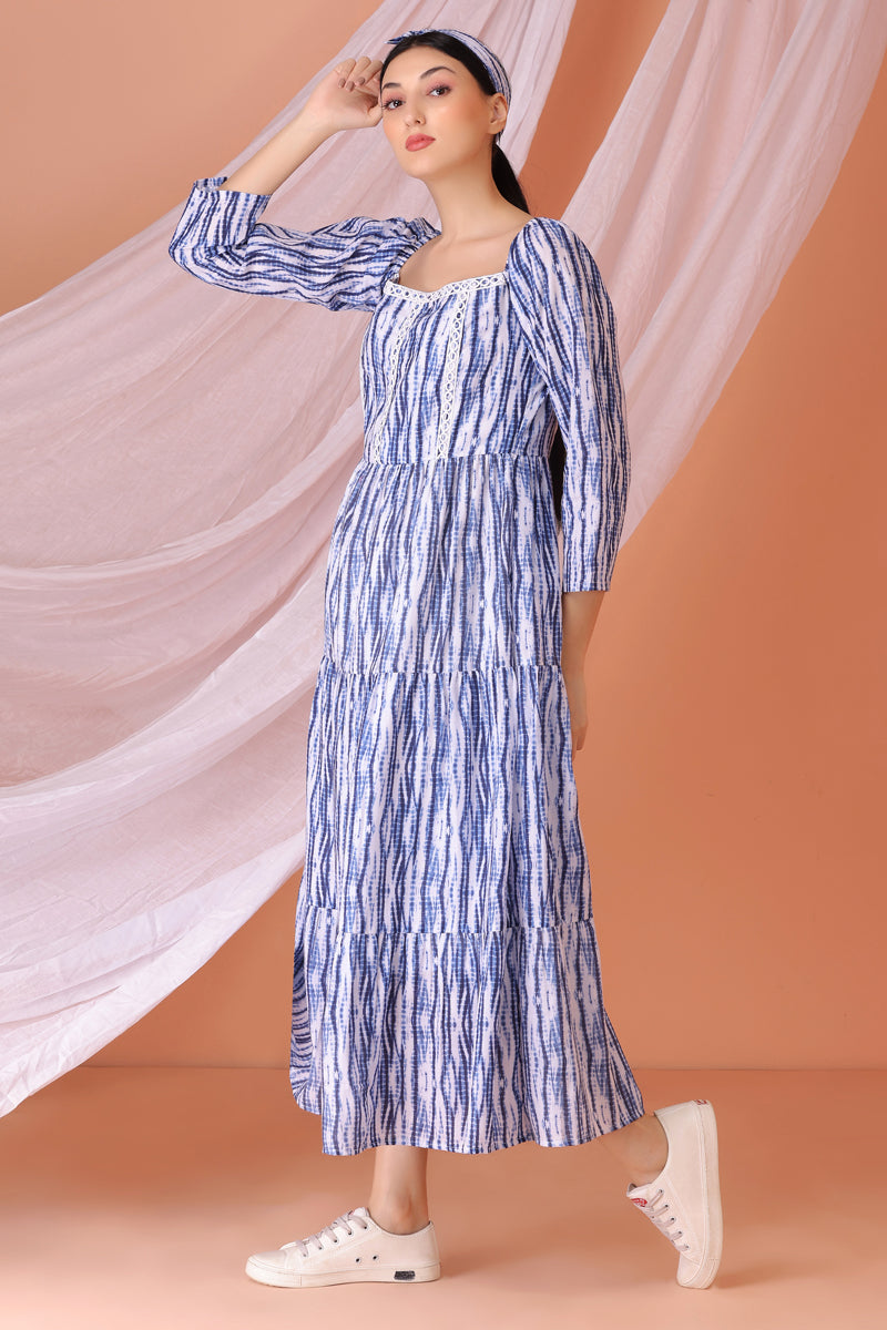 Blueberry Shibori Print Maxi Dress