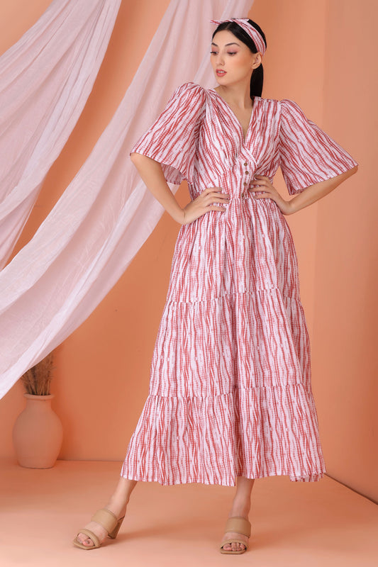 Sunset Shibori Print Tiered Maxi Dress