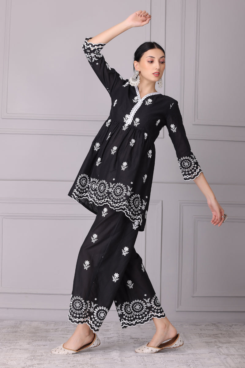 Black Chand Embroidered Kurta Set