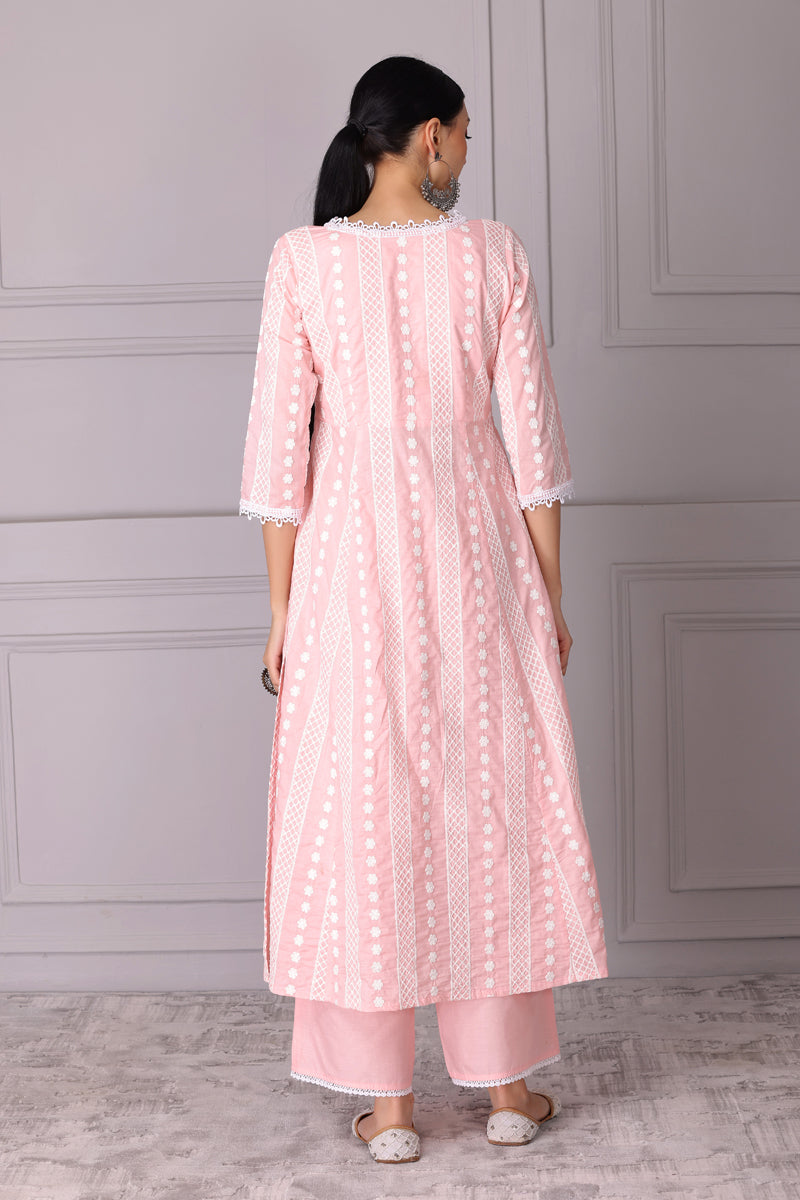 Baby Pink Lace Embroidered Kurta Set