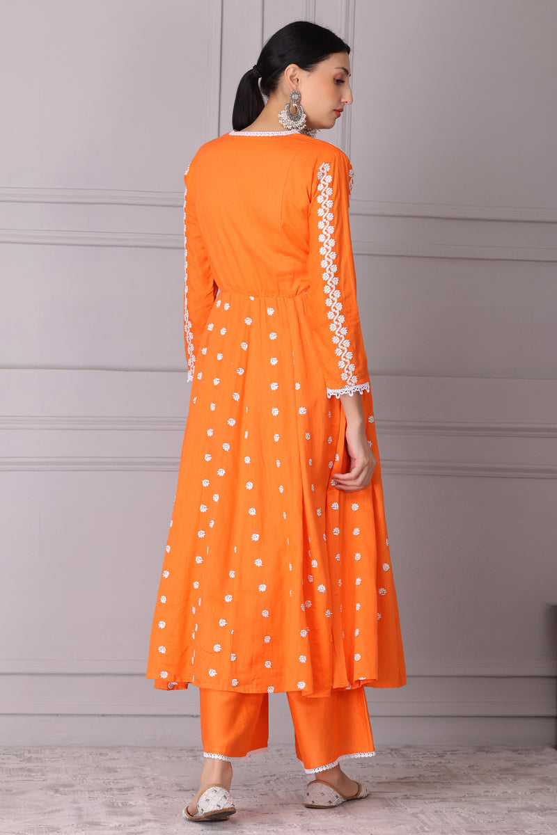 Squash Plum Embroidered Anarkali Set