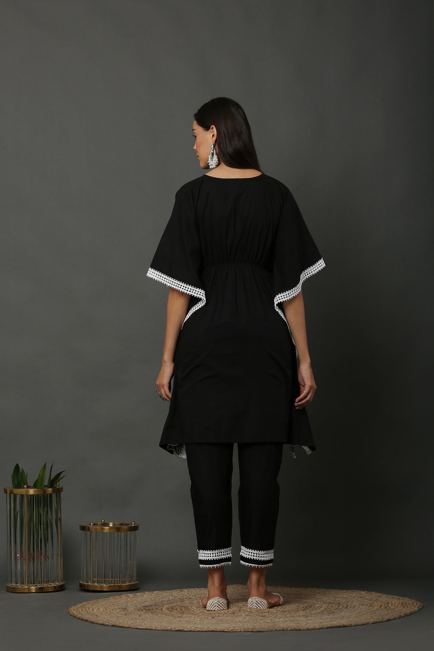 Black Scallop Embroidered Kaftan Set