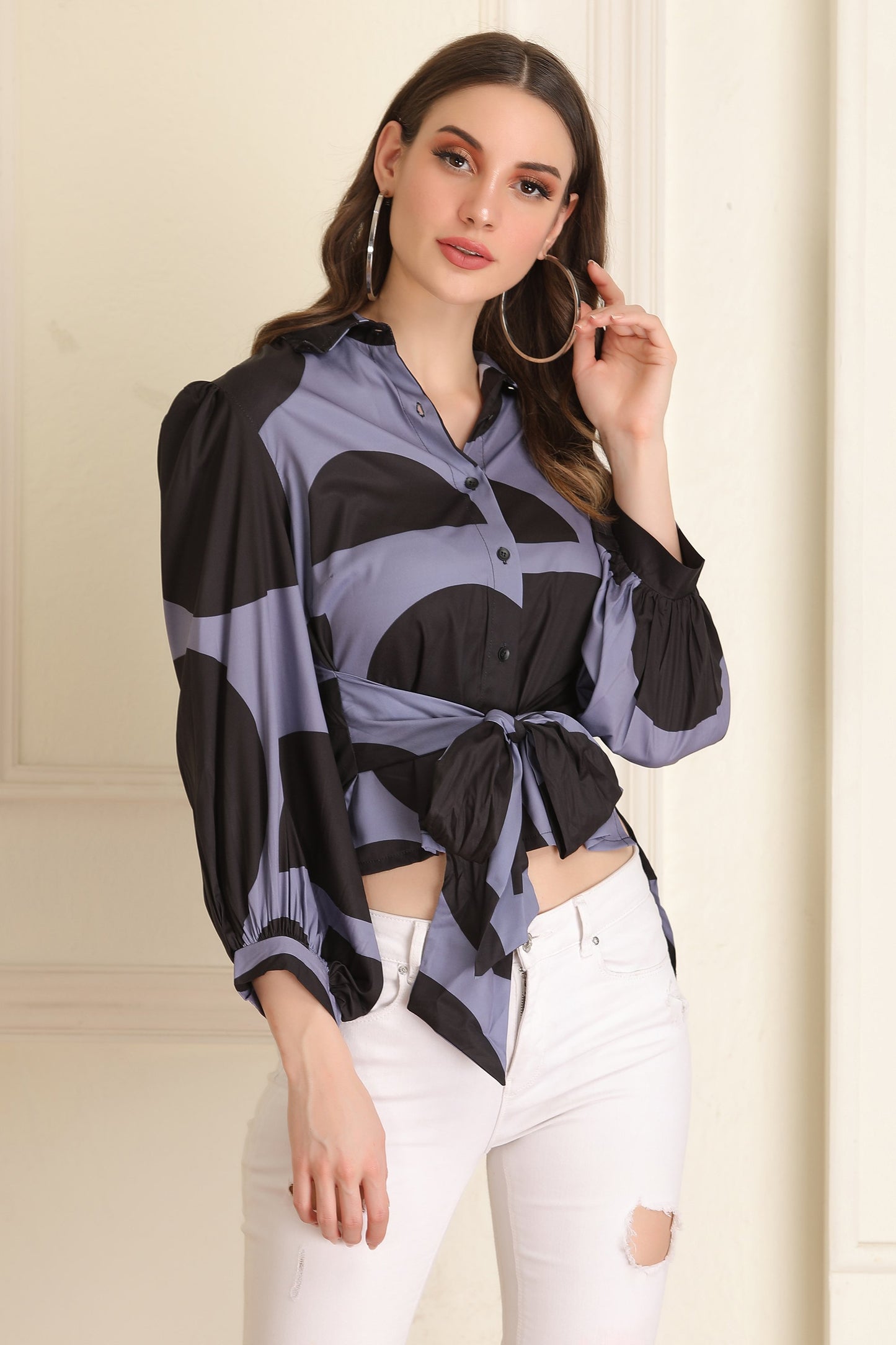 Grey and Black Print Top