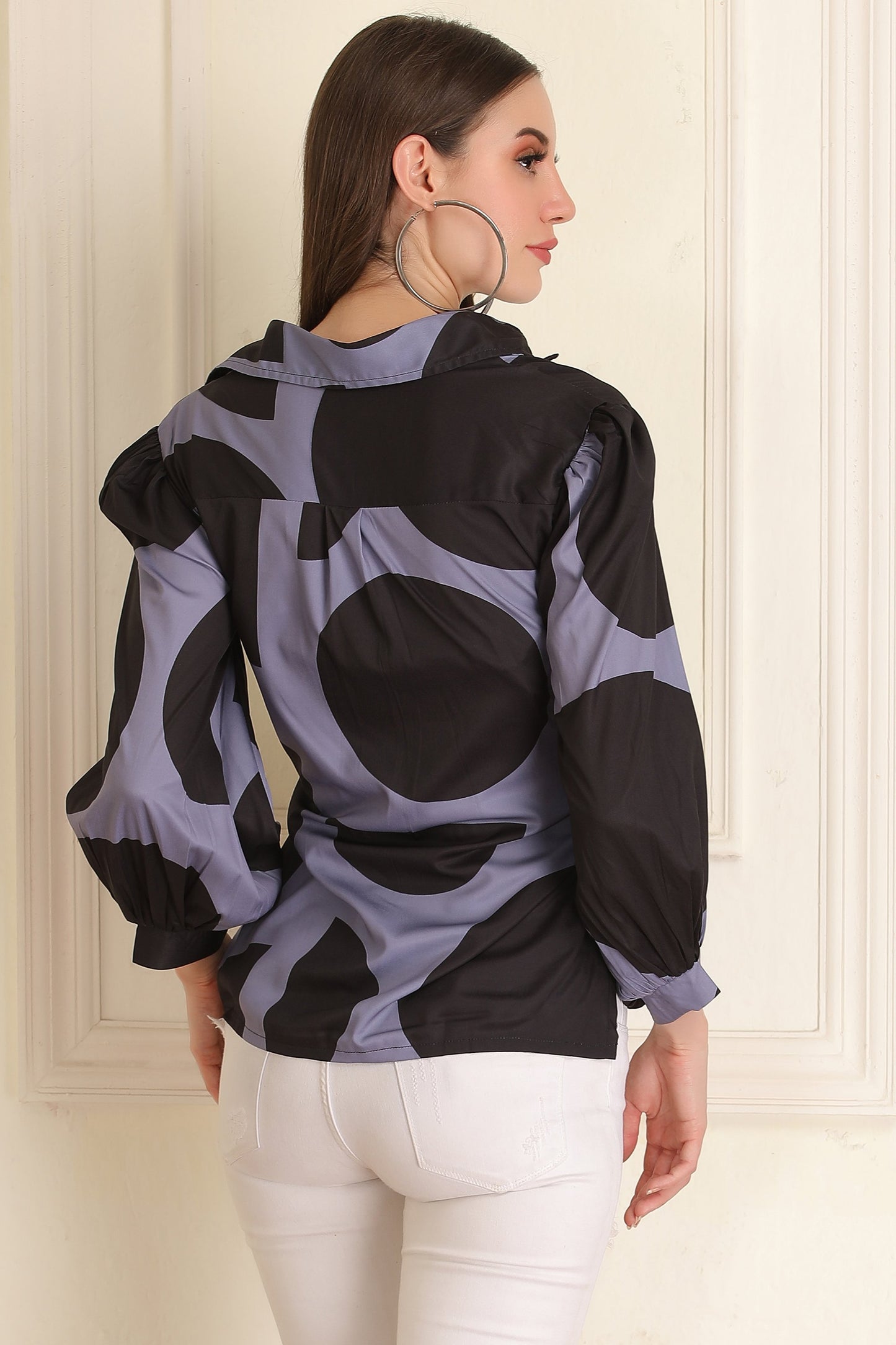 Grey and Black Print Top
