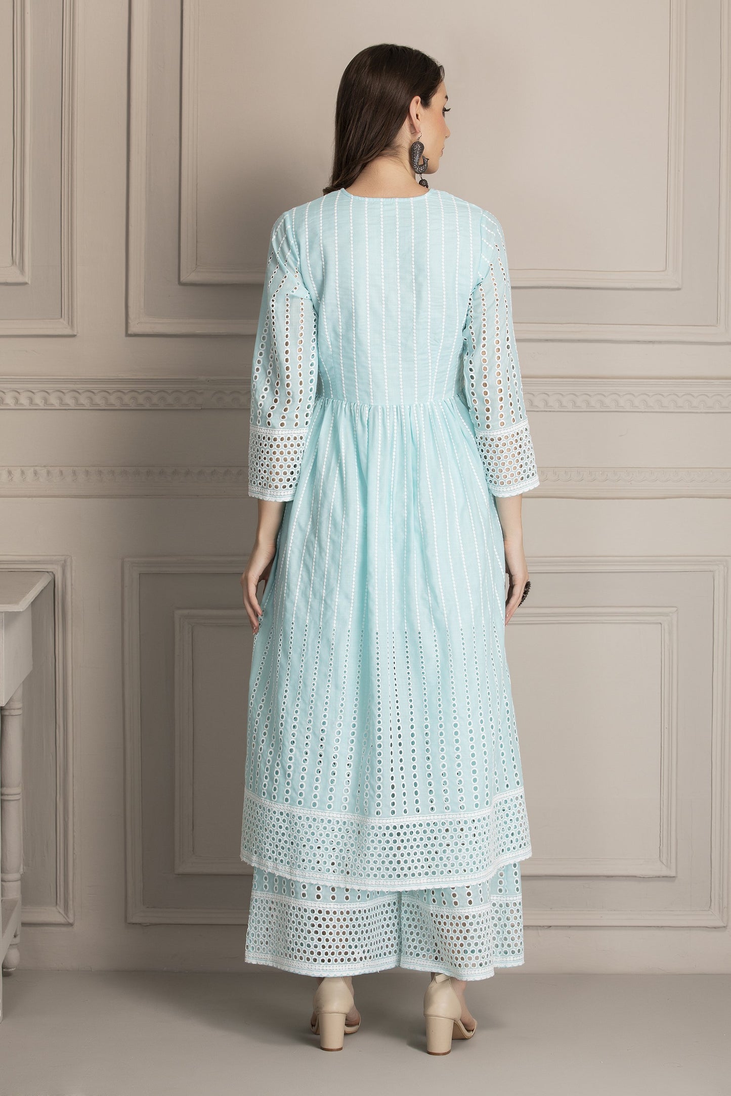 Aqua Angrakha Style Chikankari Kurta set