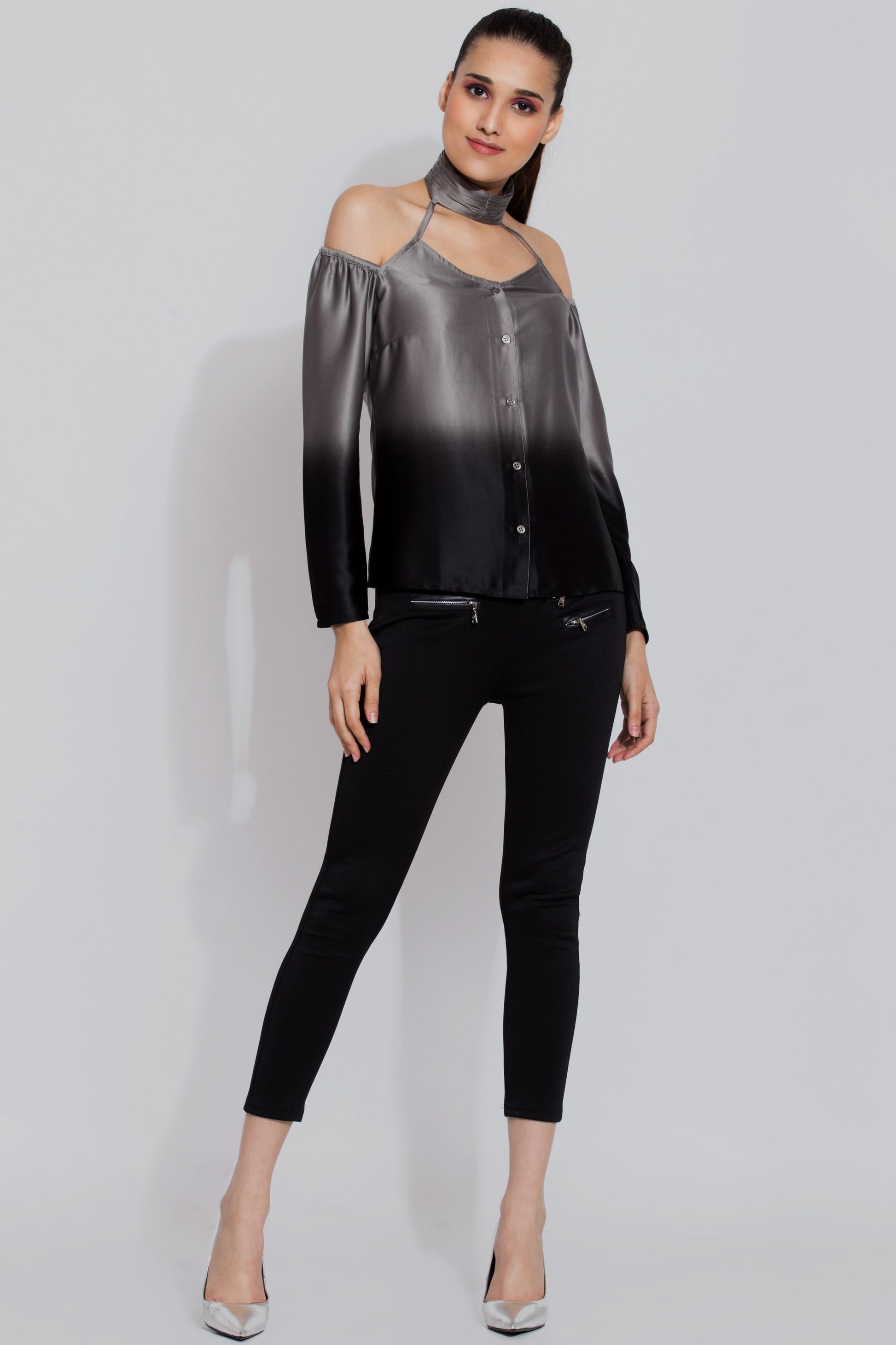 Grey and Black Ombre High Neck Halter Top For Girls - Sewandyou.com