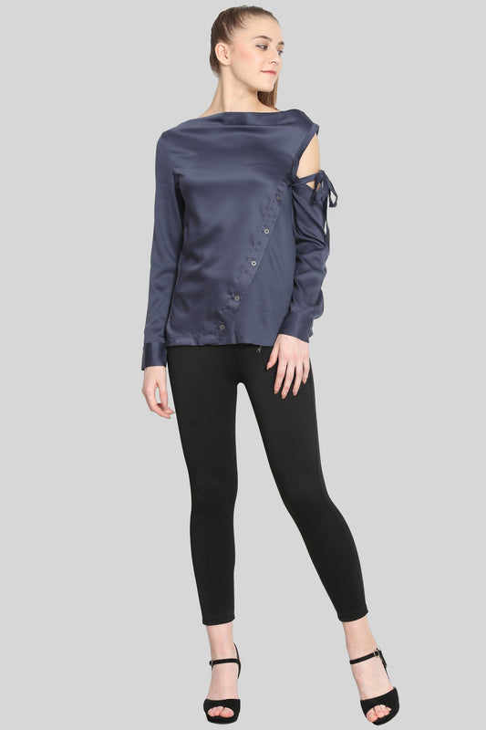 Grey funk cowl neck top