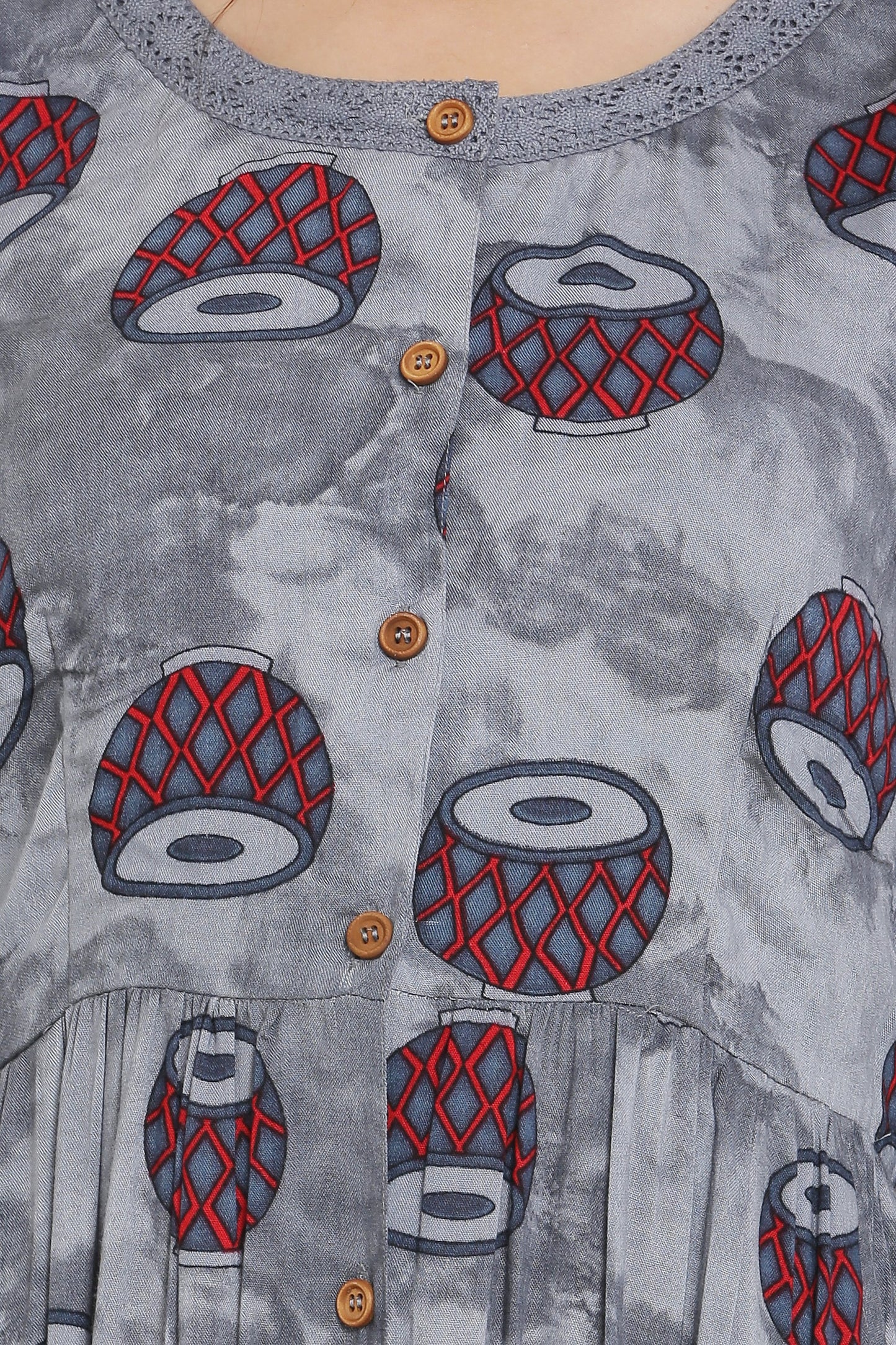 Grey Drum Print Kurta Set