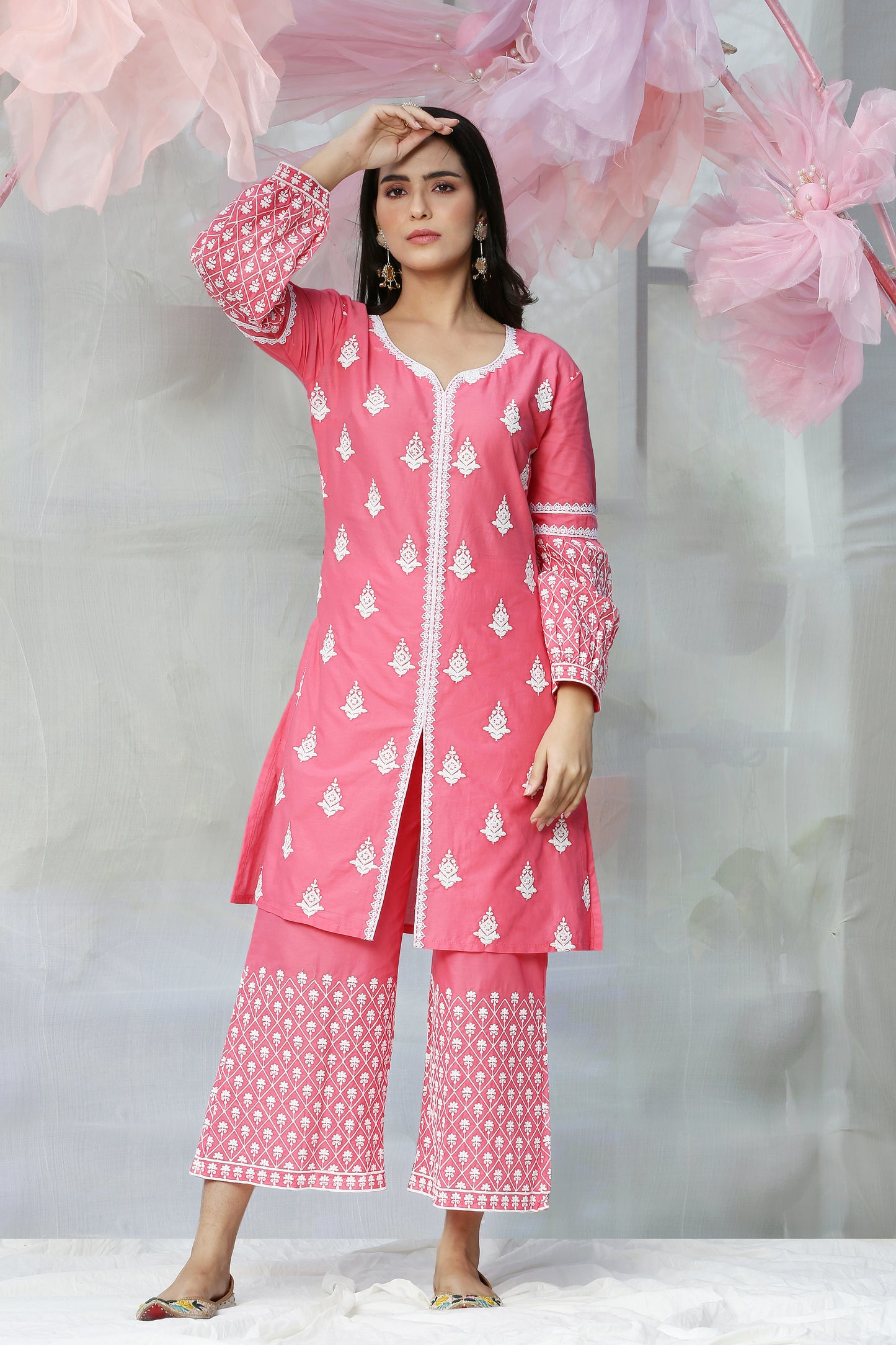 Pink Punch embroidered Kurta Set