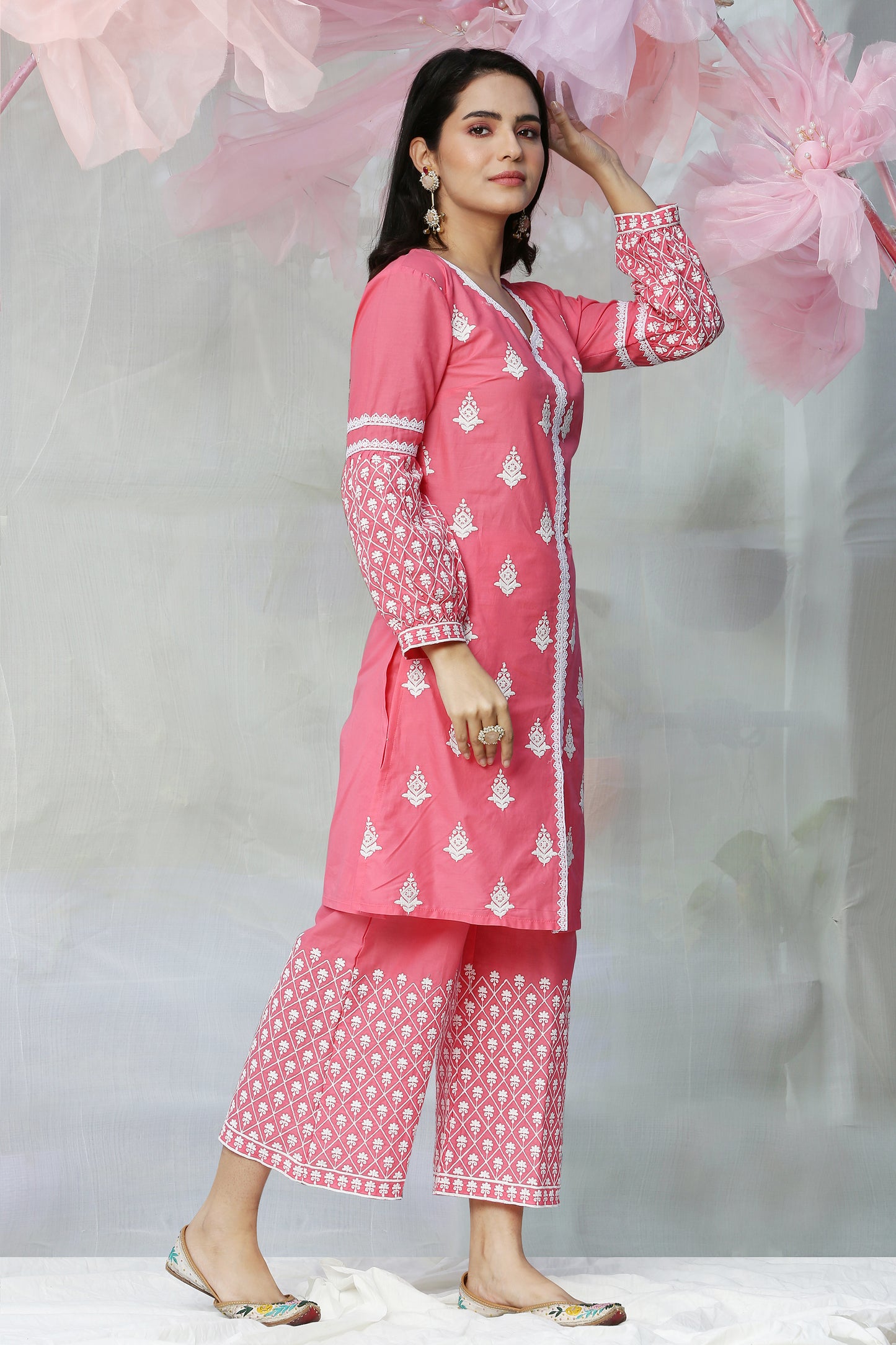 Pink Punch embroidered Kurta Set