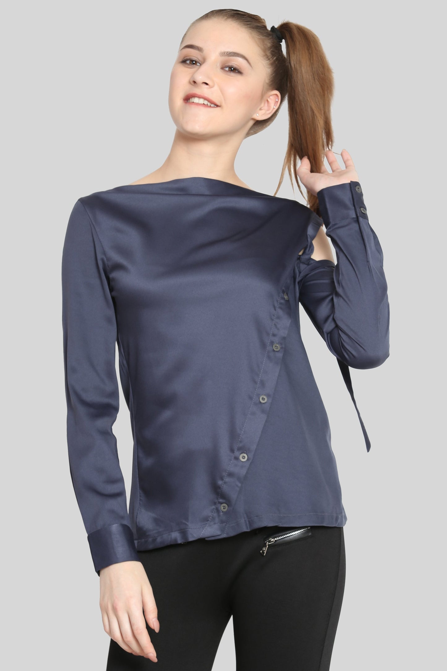 Grey funk cowl neck top