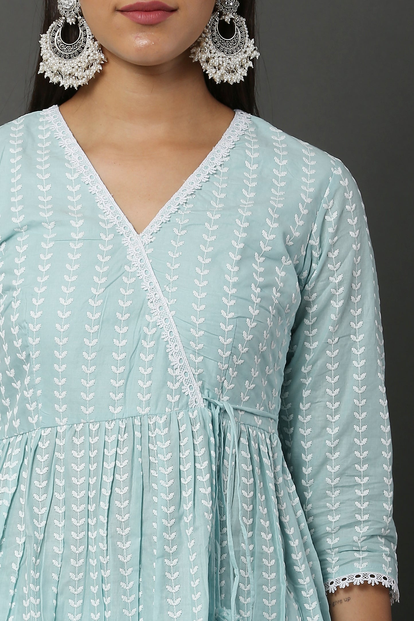 Aqua Short Cotton Chikankari Kurta Set