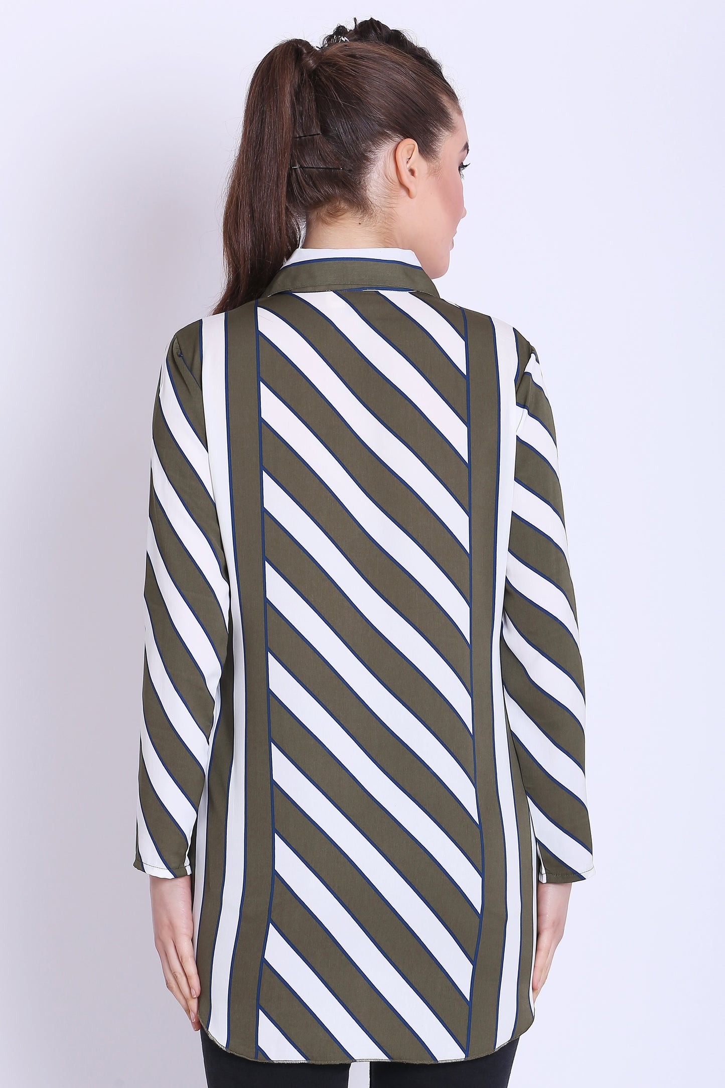 Olive green and White Stripe Long Shirt