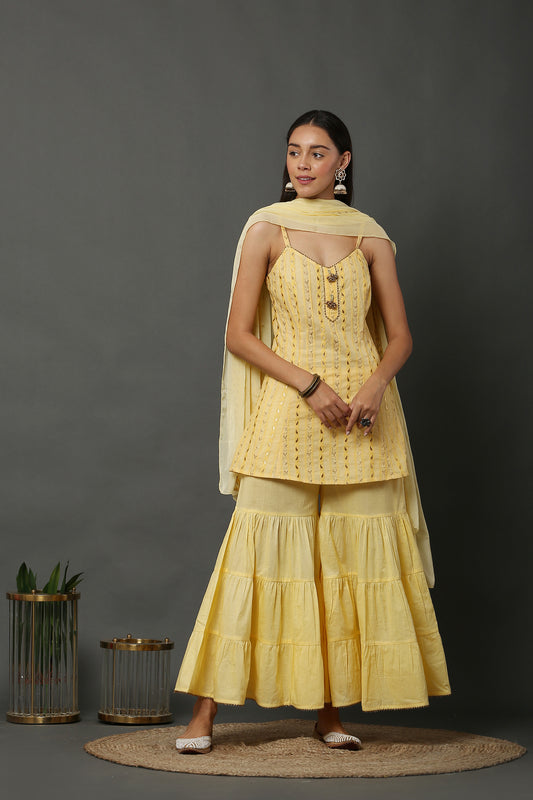 Sunkissed Chikankari Zari Embroidered Kurta Set With Dupatta