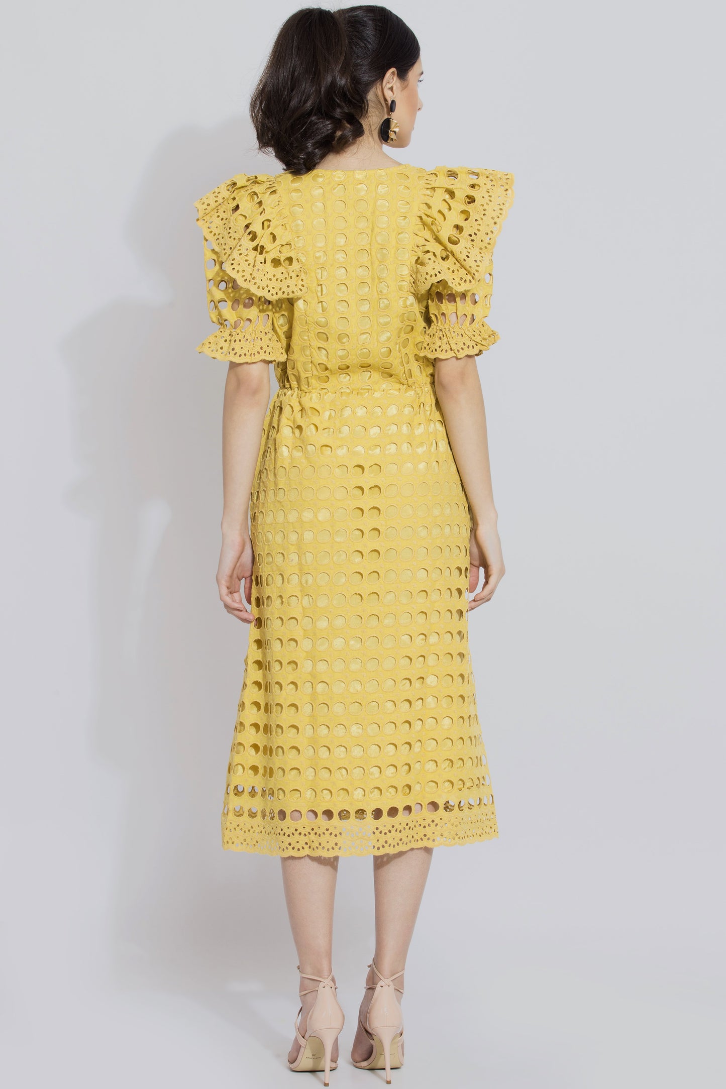 Mustard Schiffli Midi Dress