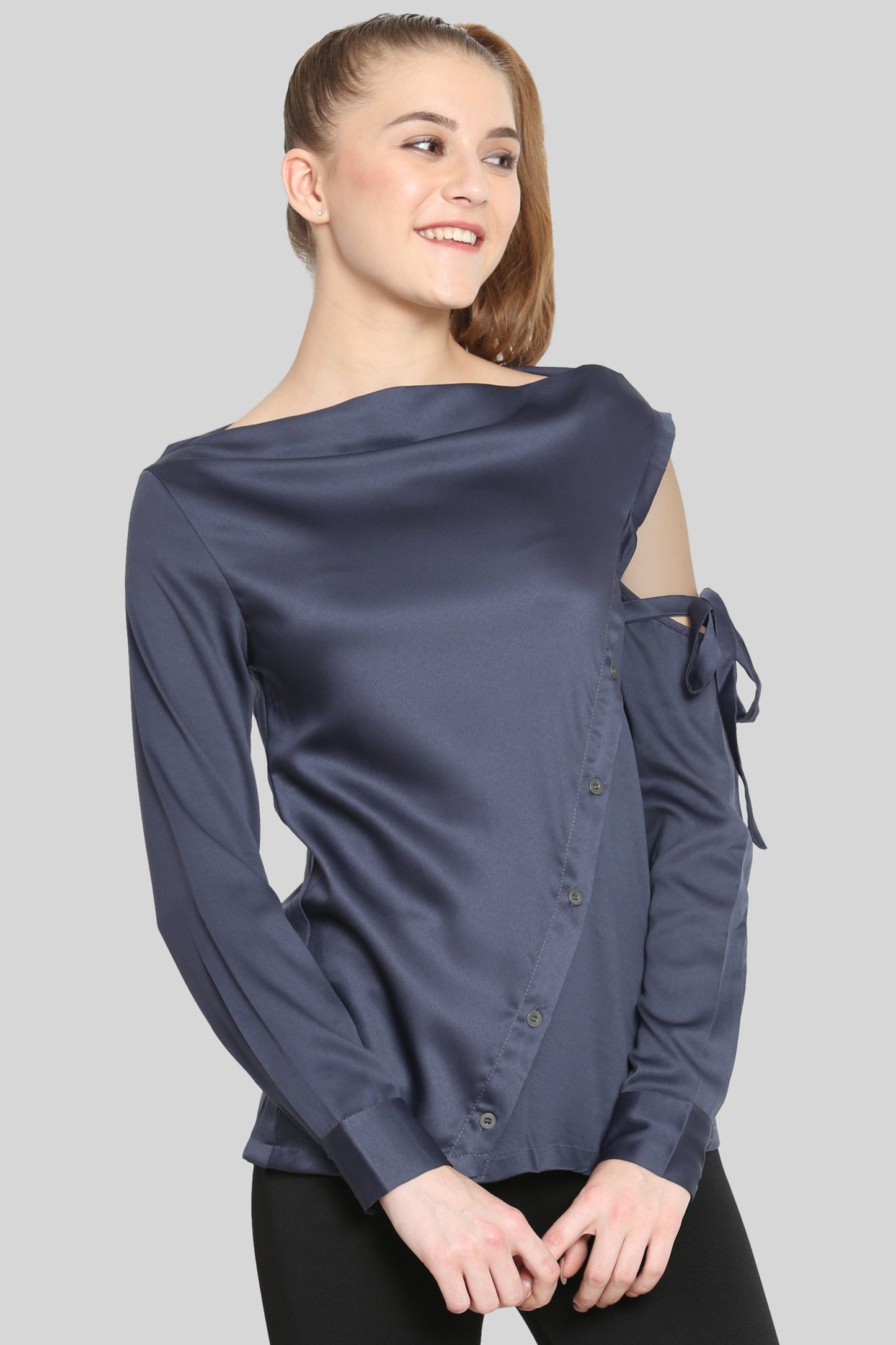 Grey funk cowl neck top